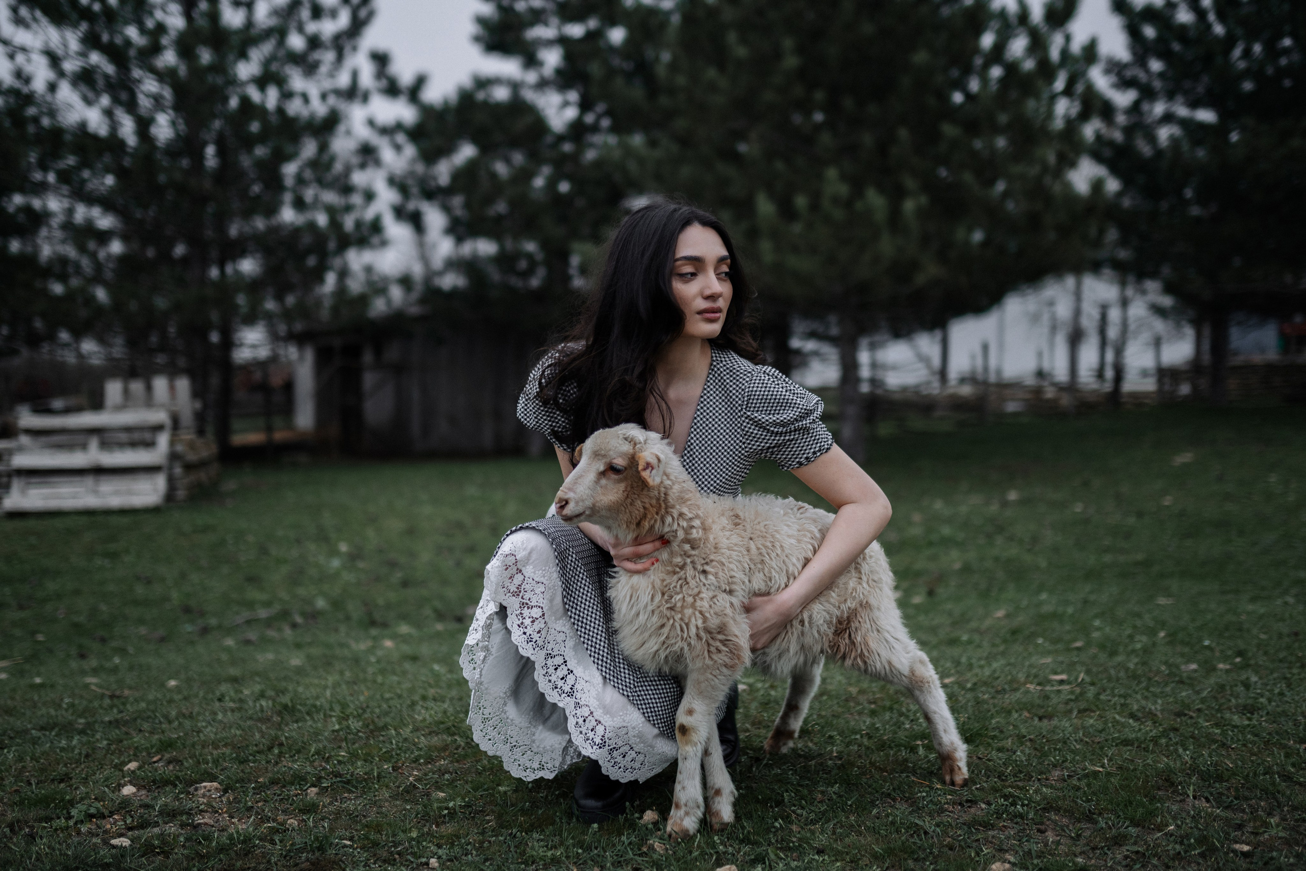 Эко-фотосессия: красивые девушки общаются с барашками в Анапе  
