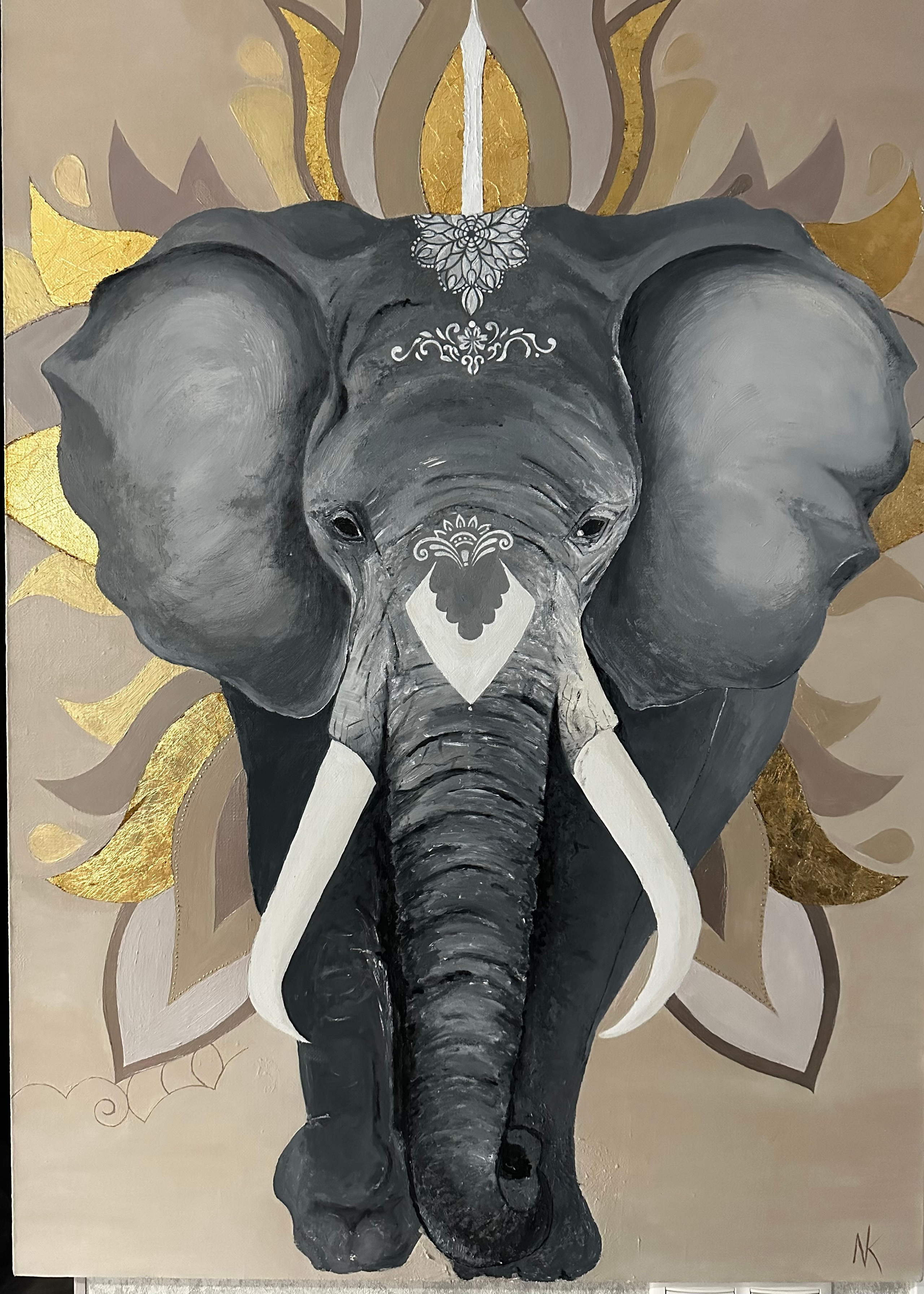 Картина Слон. Продано.  Размноы 100x75 Матерьял: Холст, масло , акрил , паталь.