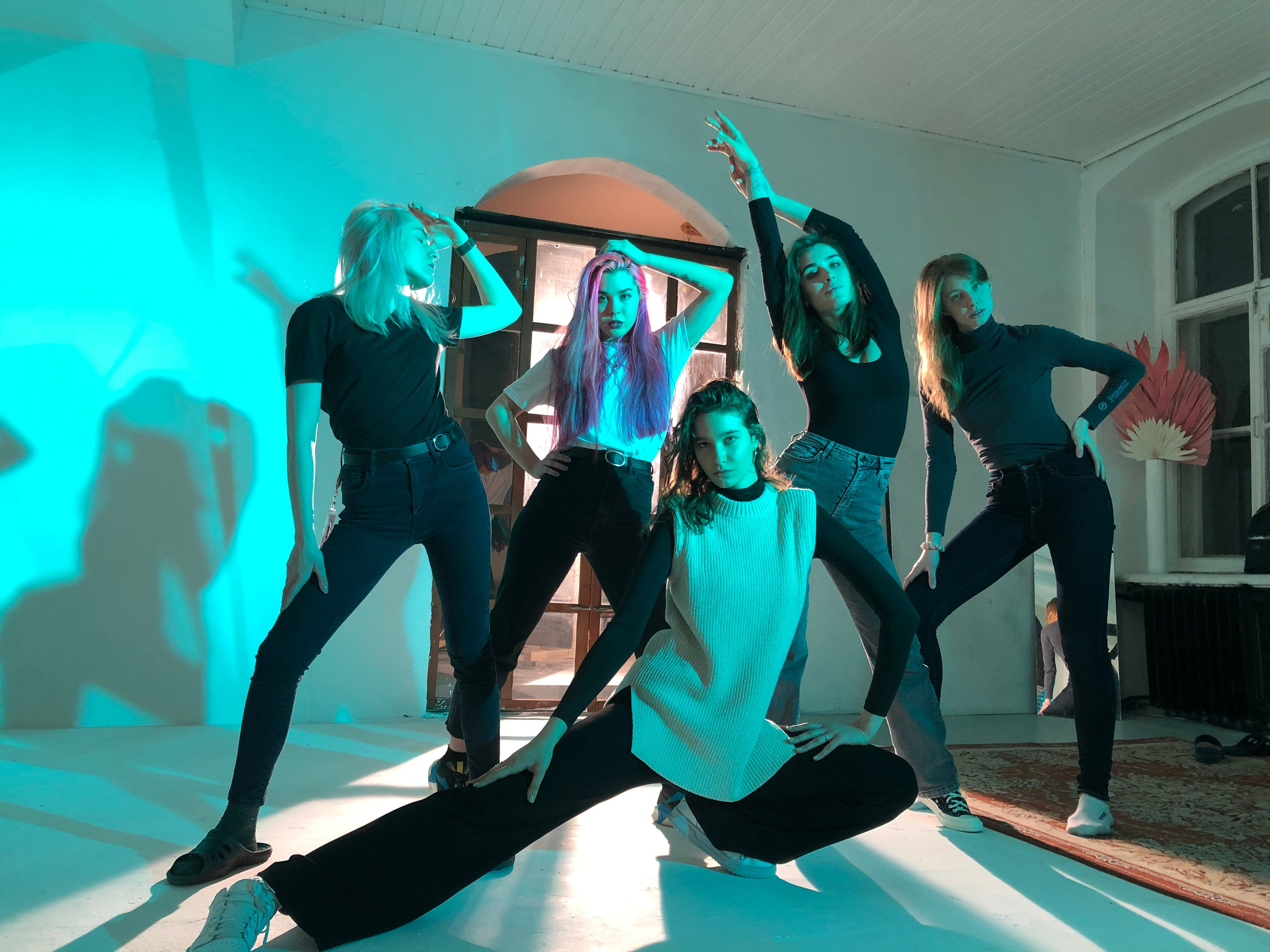 Participants exploring poses together in a studio