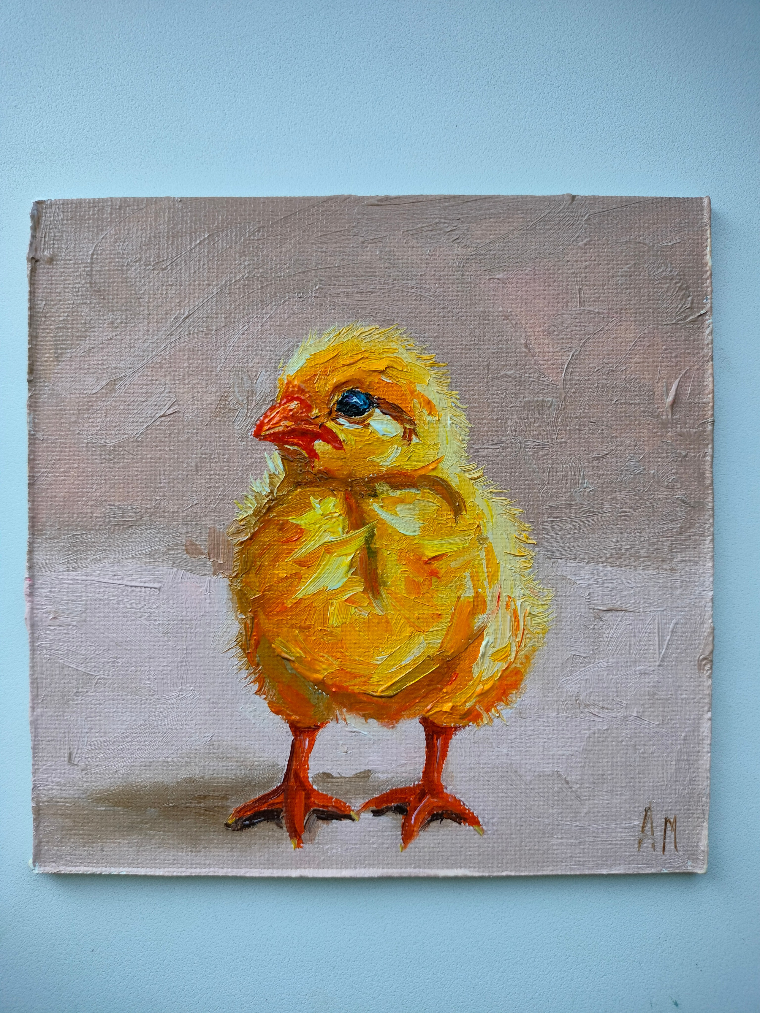 Саратовский художник — масляная миниатюра картина цыпленок 