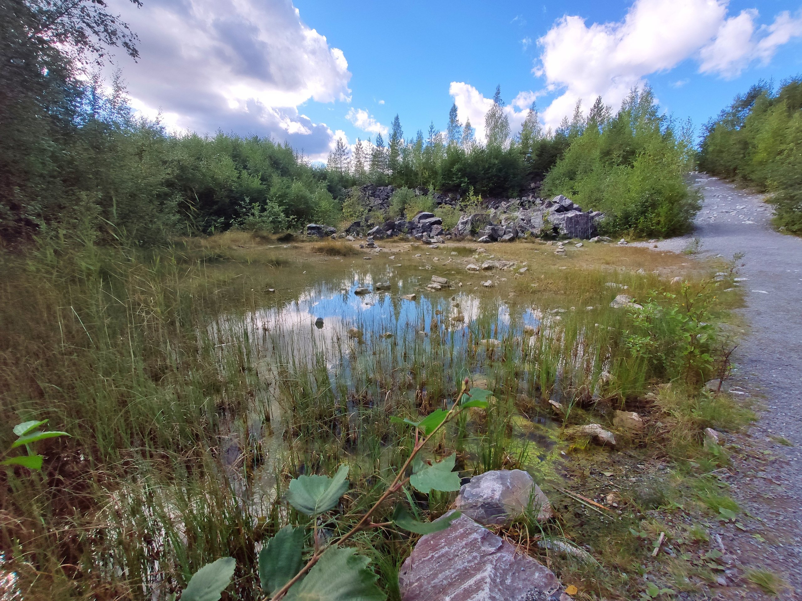Главный карьер глубиной свыше 50 м, заполнен прозрачной водой с видимостью до 18 м