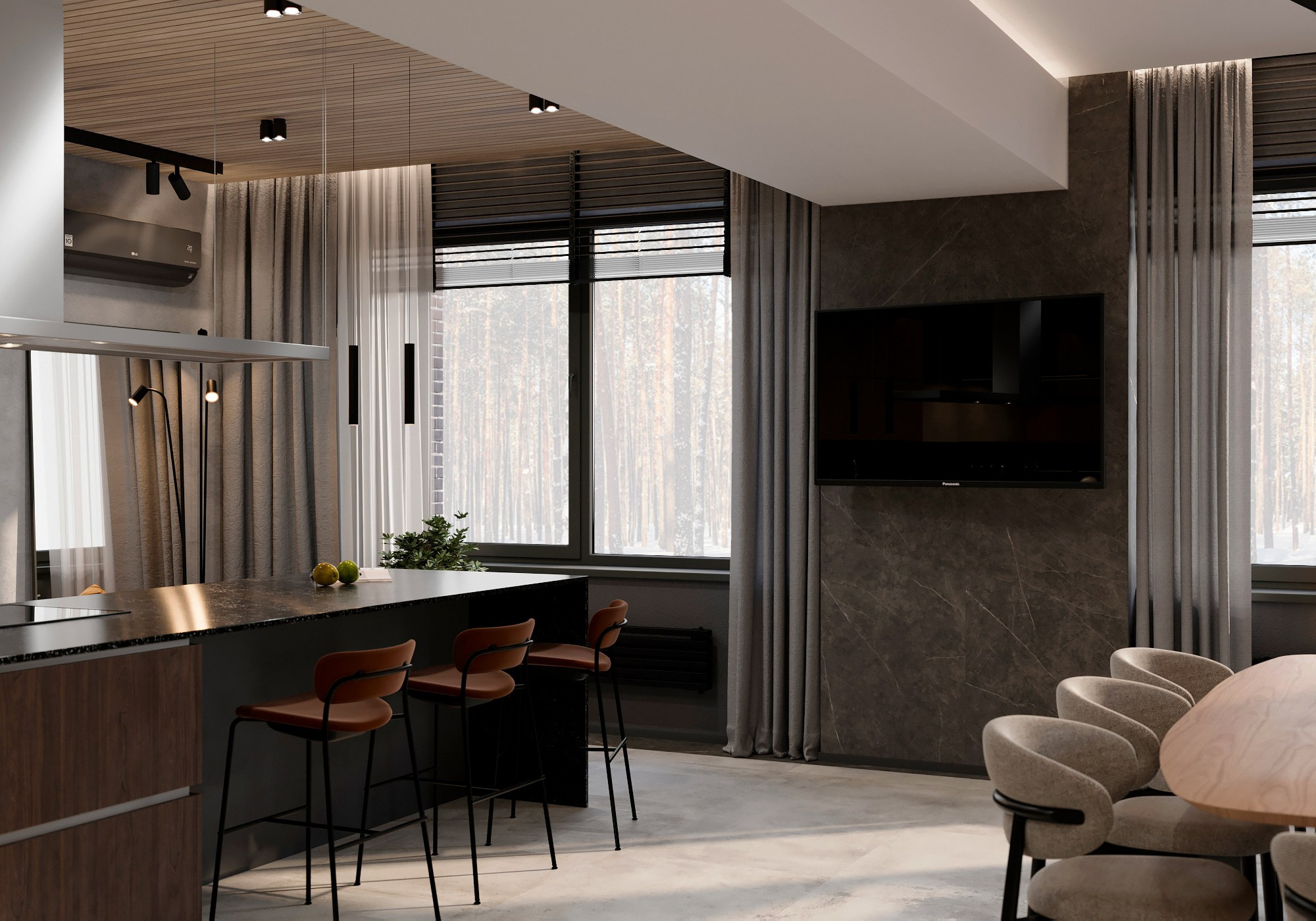 Кухня-столовая и холл (1 этаж). 3D-дизайнер Кристина Пуляевская