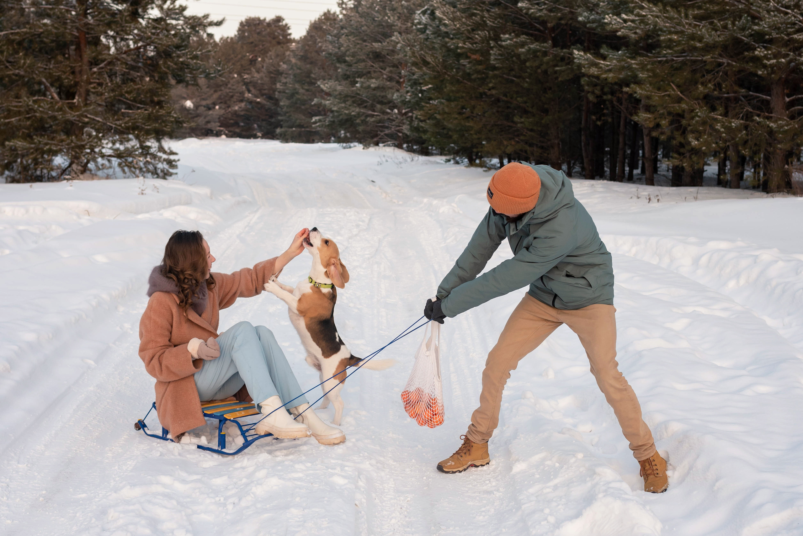 Миша, Настя и Раф прогулка зимой. Семейный и детский фотограф Оля в Тюмени