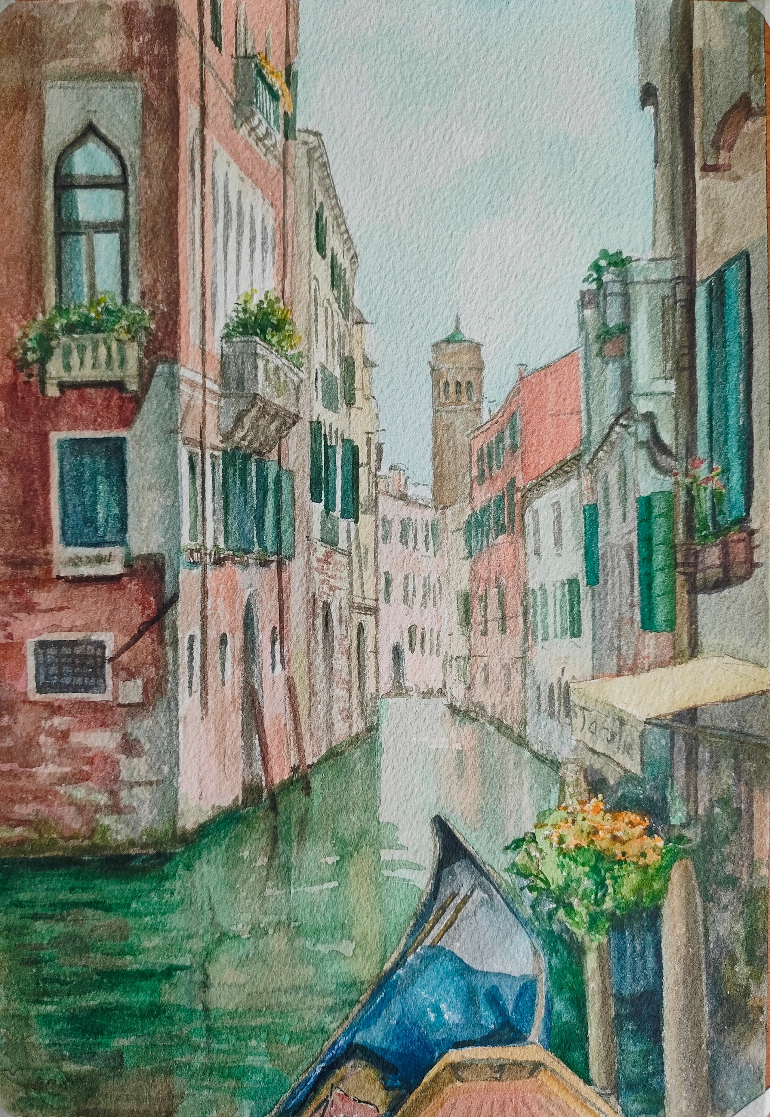 Вид на канал в Венеции; акварель, 2023