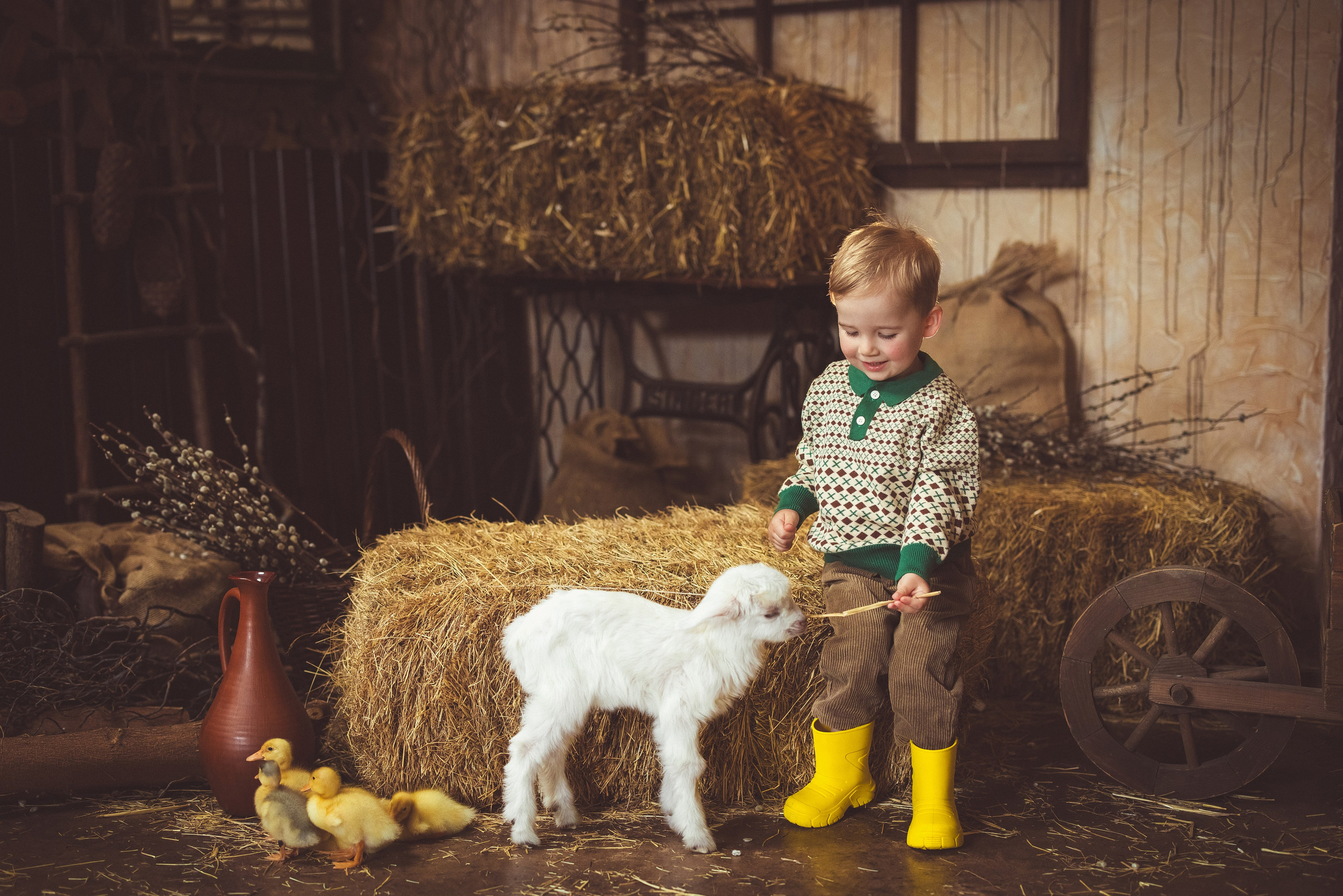 Пасхальный фотопроект с козочкой и утятами, в фотостудии «Эль» 2024 г. Семейный и детский фотограф в Краснодаре Анна Трашкова