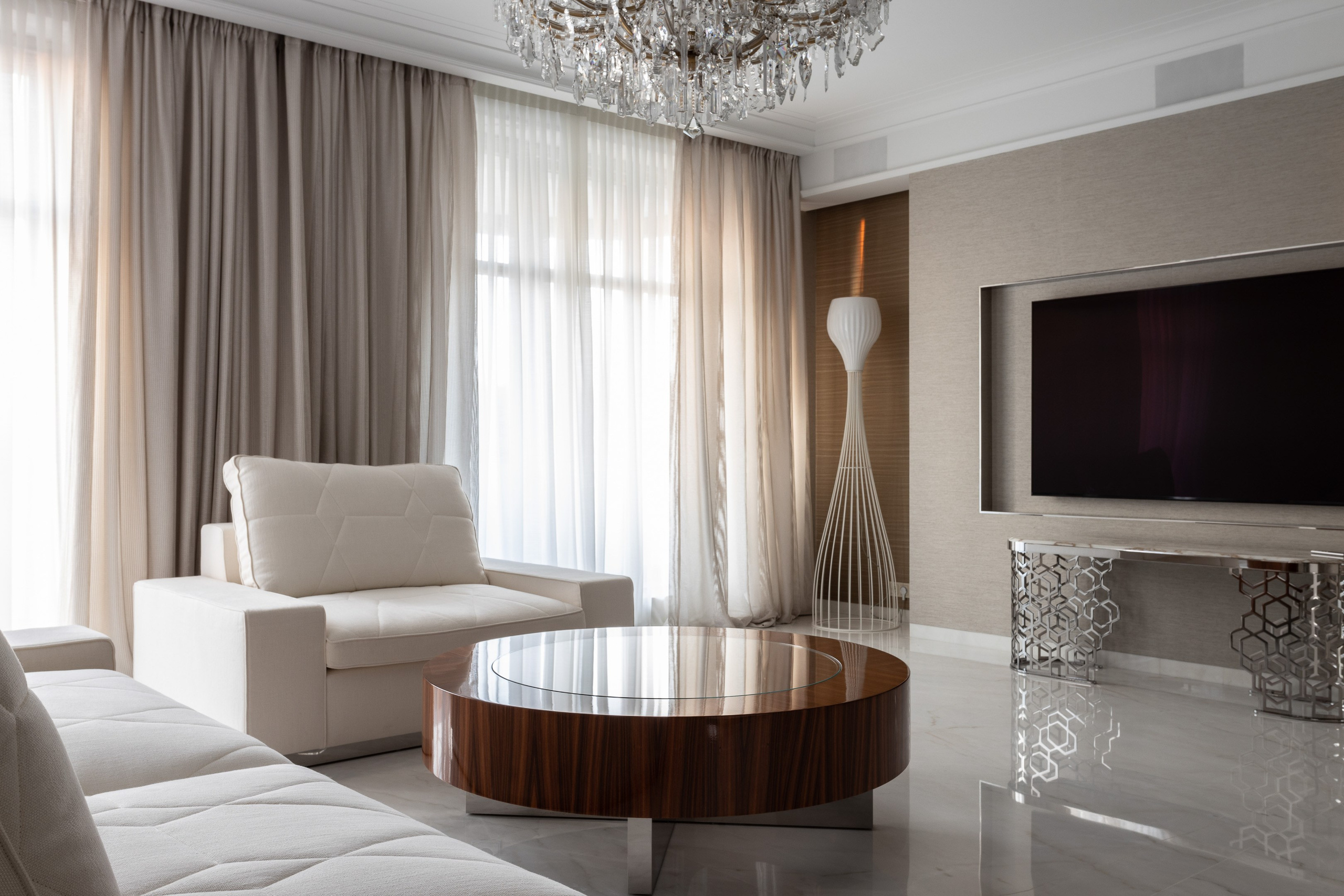 Luxury apartment living room interior - photographer Andrey Dunin - architect Viktoria Zaretskaya