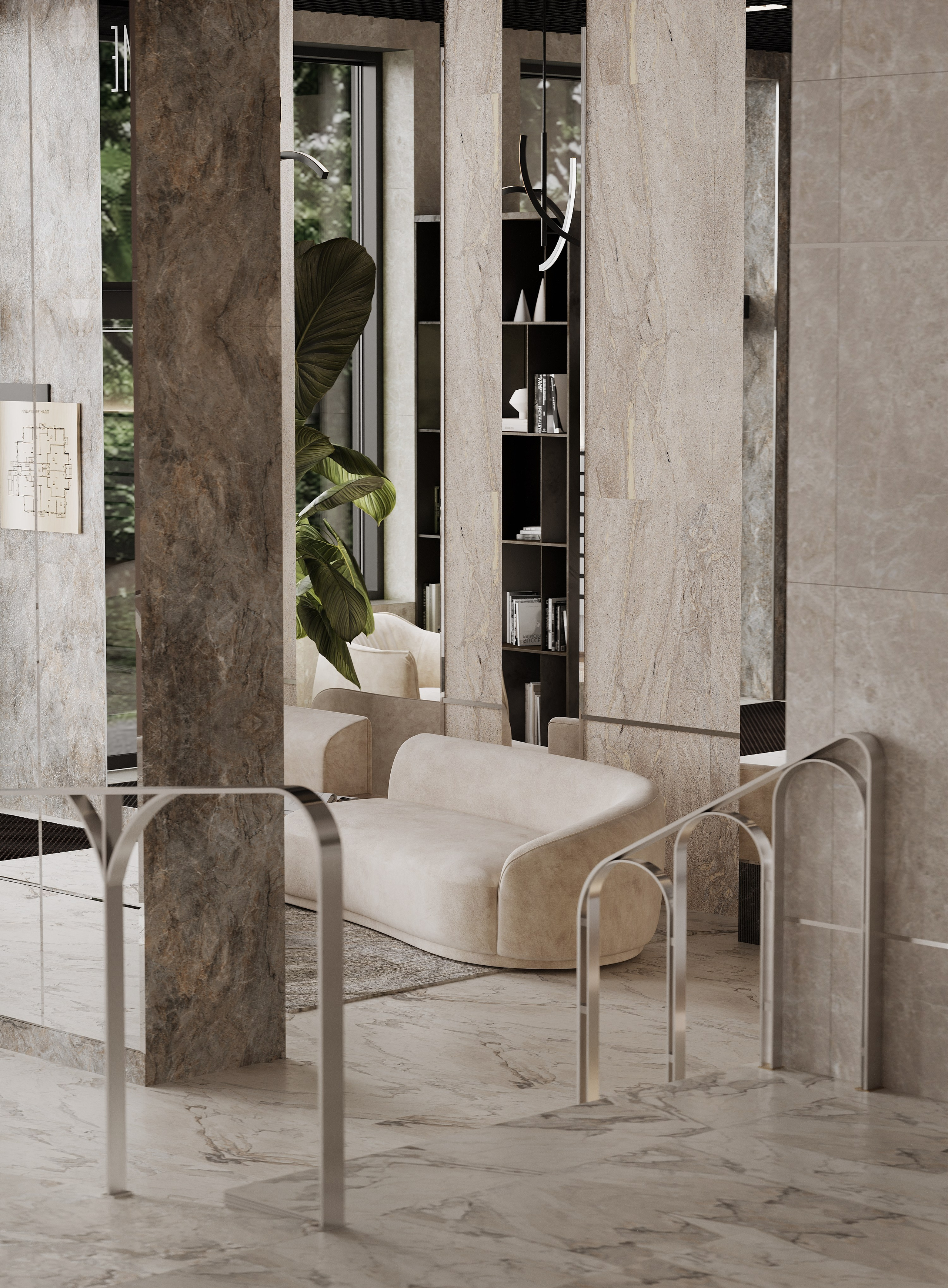 Визуализации Холла. Клубный дом «Отражение». Дизайнер Елена Дрожжина. 3d визуализатор интерьеров