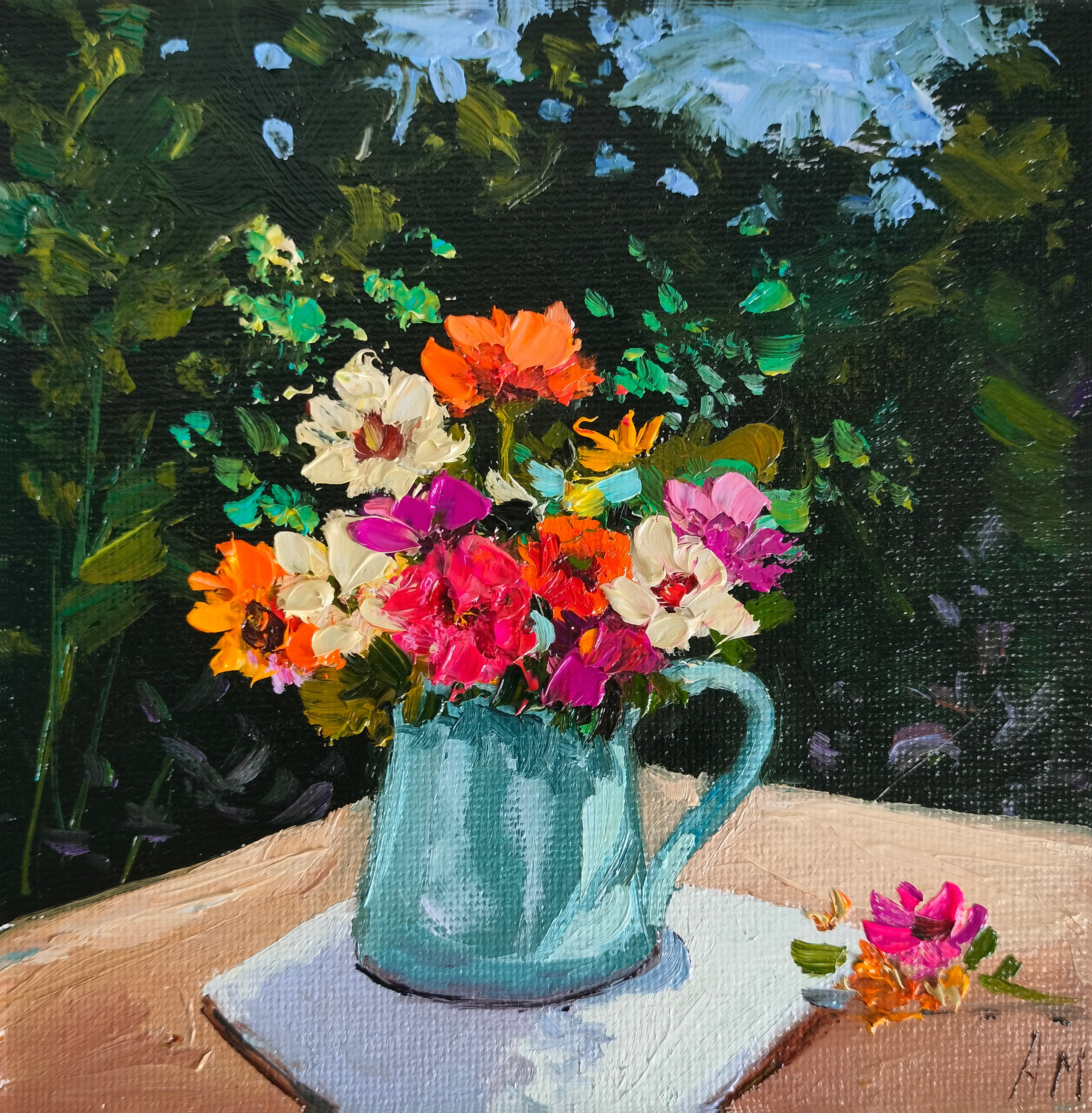 Купить картину маслом в Саратове цветы в чайнике