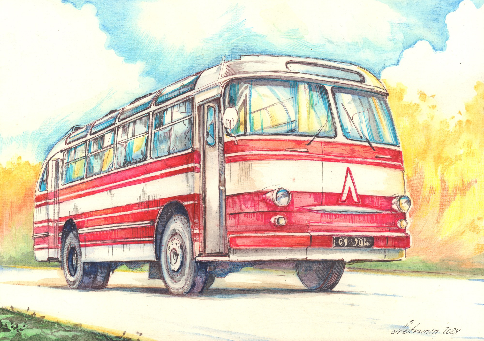 Автобусы. Художник Александр Петрунин