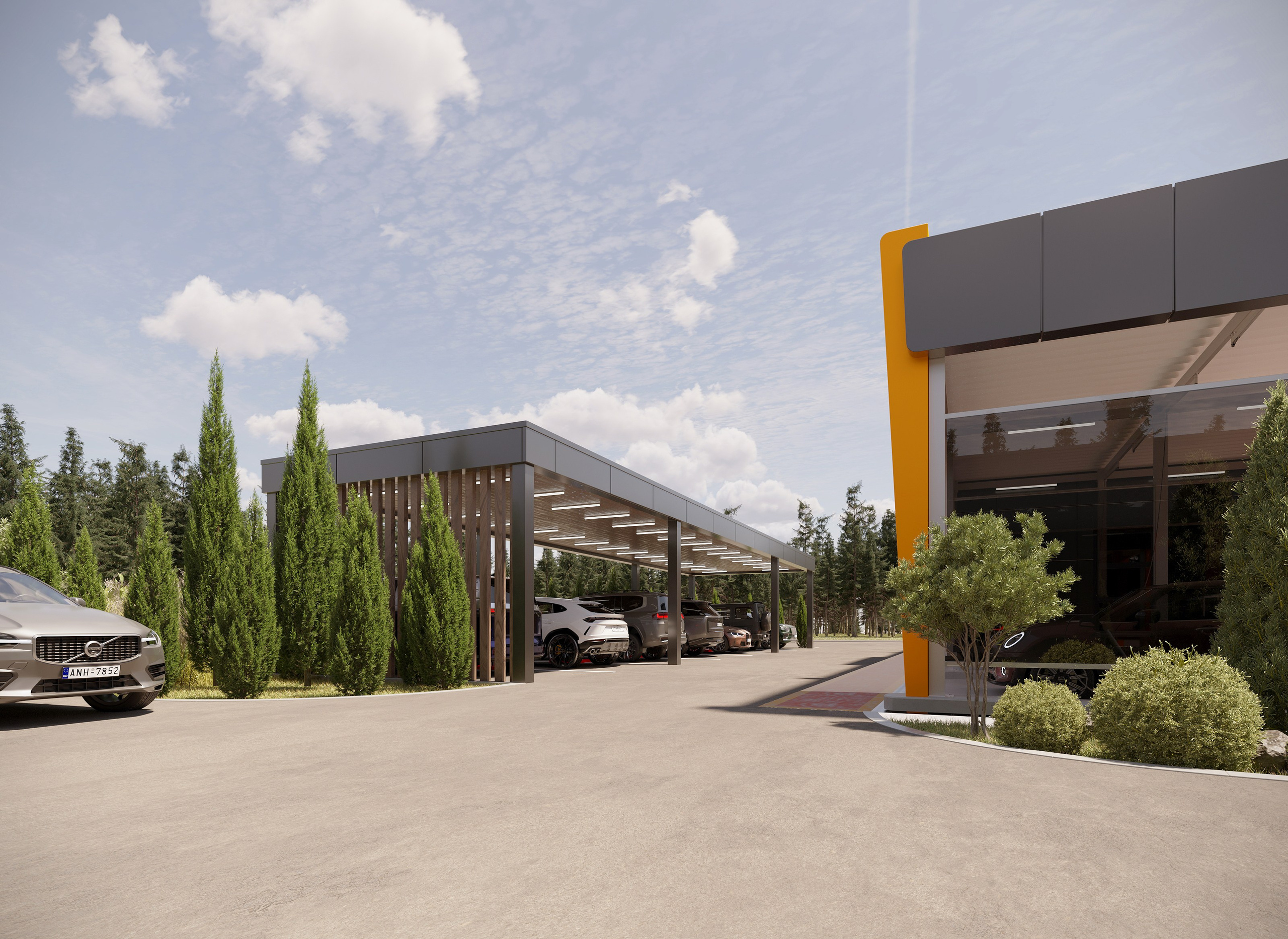 Автомойка, СТО и кафе — комплексная 3D-визуализация с благоустройством. 3Д Визуализация Интерьера и Архитектуры