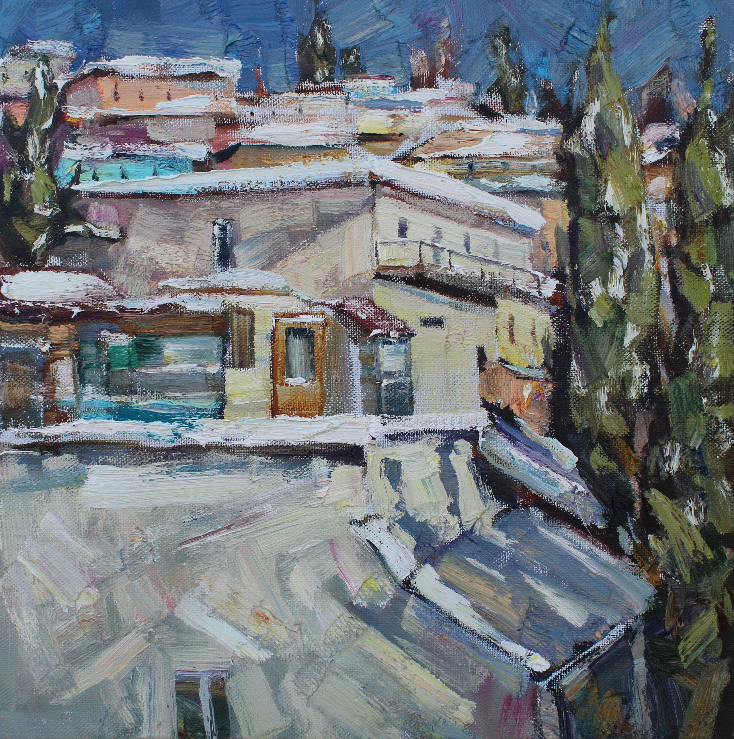 "Гурзуф зимой". 2025. Холст, масло. 60х60 см. Цена: 30000 руб.