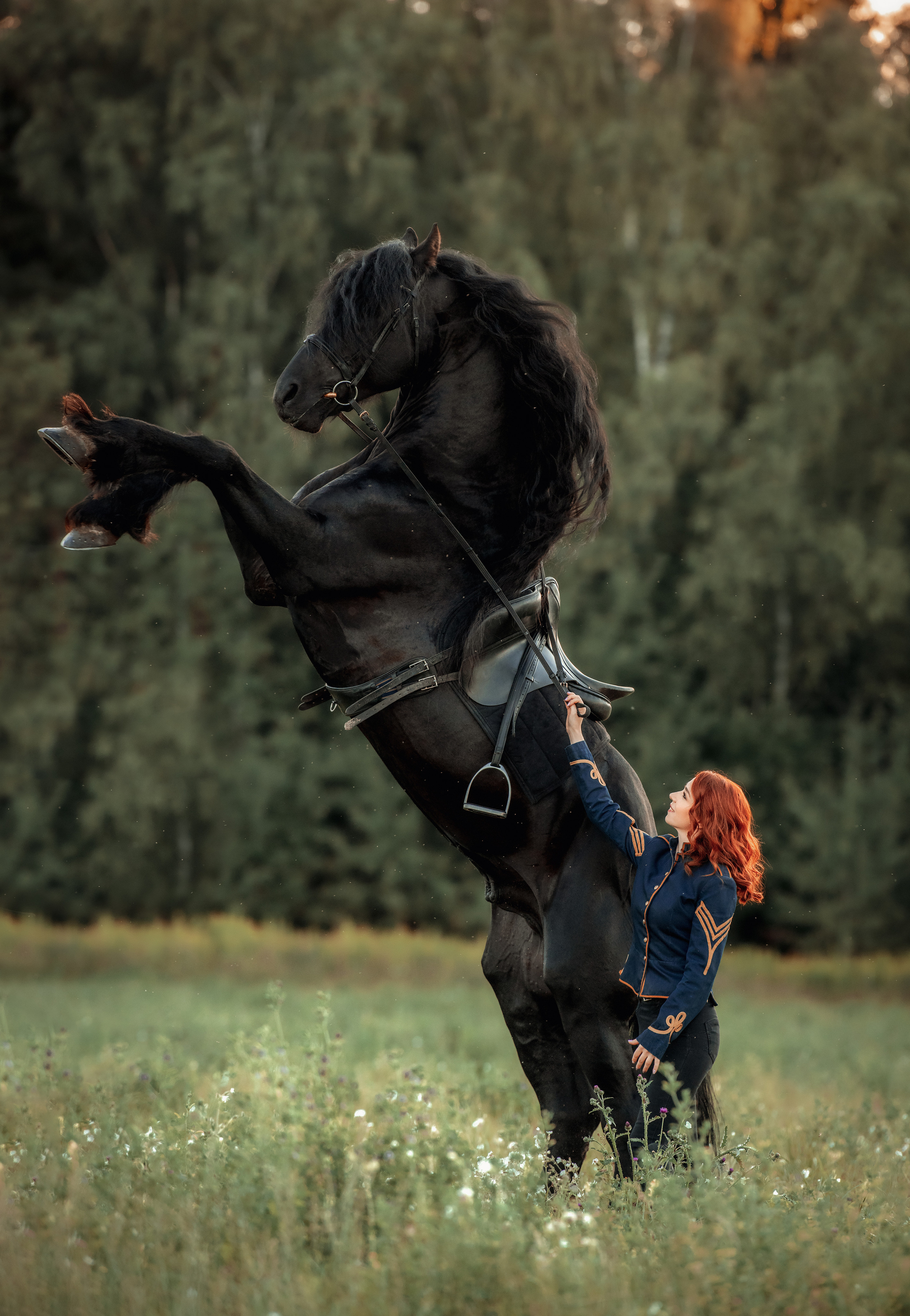 Женская съёмка с лошадьми и стилистом