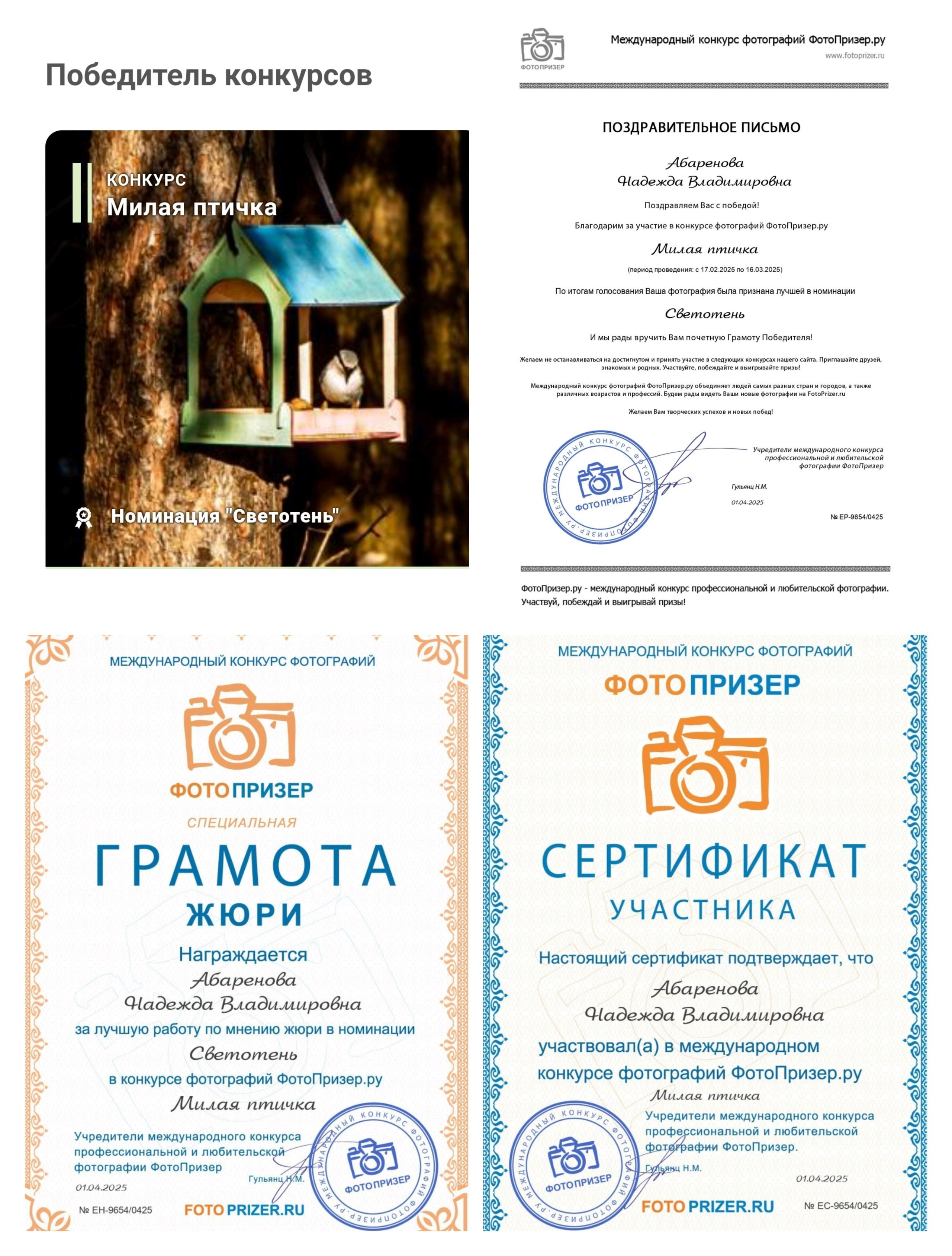 Мои достижения. Фотограф Надежда Абаренова