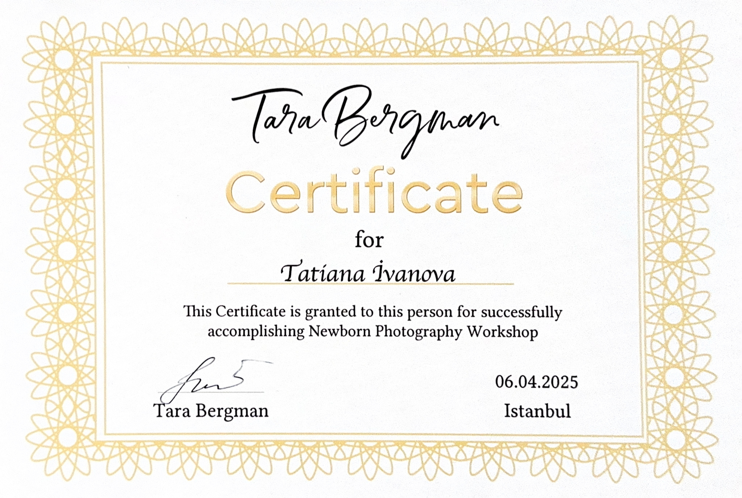 Сертификаты фотографа новорожденных | Профессиональное обучение и опыт в Москве. Фотосессия новорожденных в Москве и Московской области | Профессиональный фотограф newborn — Татьяна Иванова