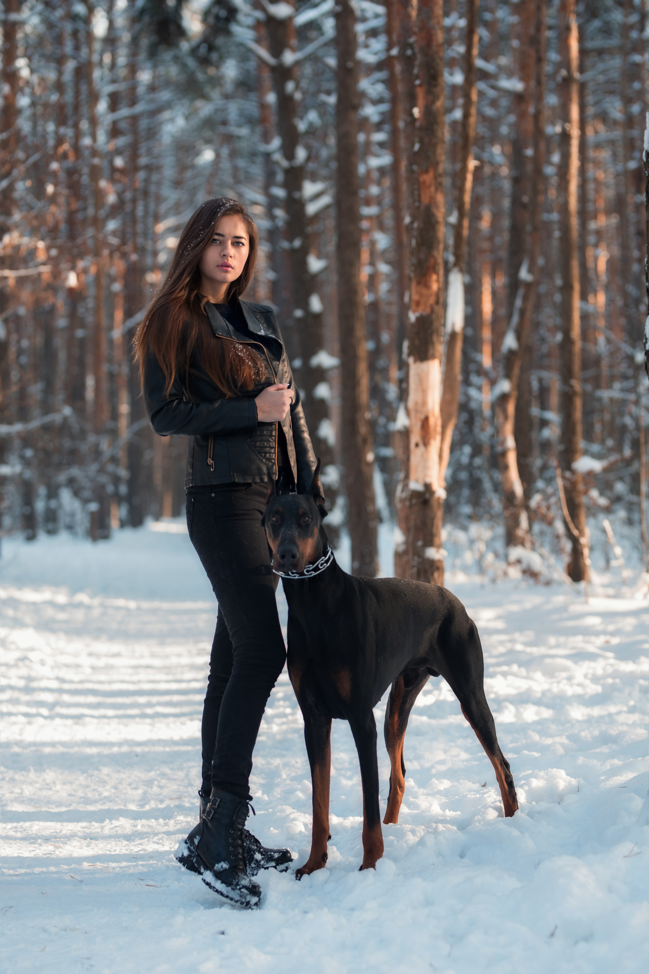Зимняя съемка в лесу с доберманом с Ольгой в формате для «себя»