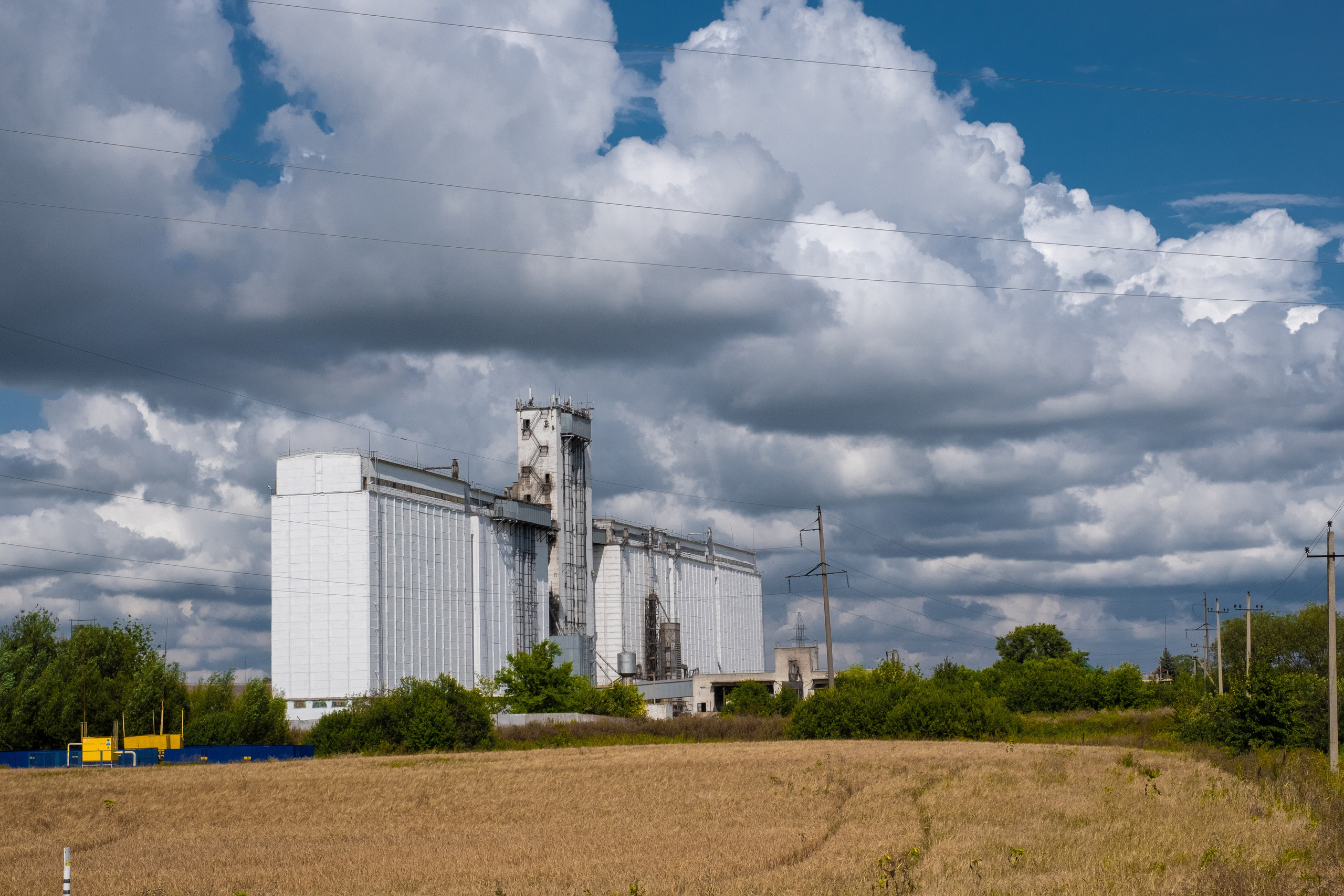 Добринский элеватор на фоне голубого неба