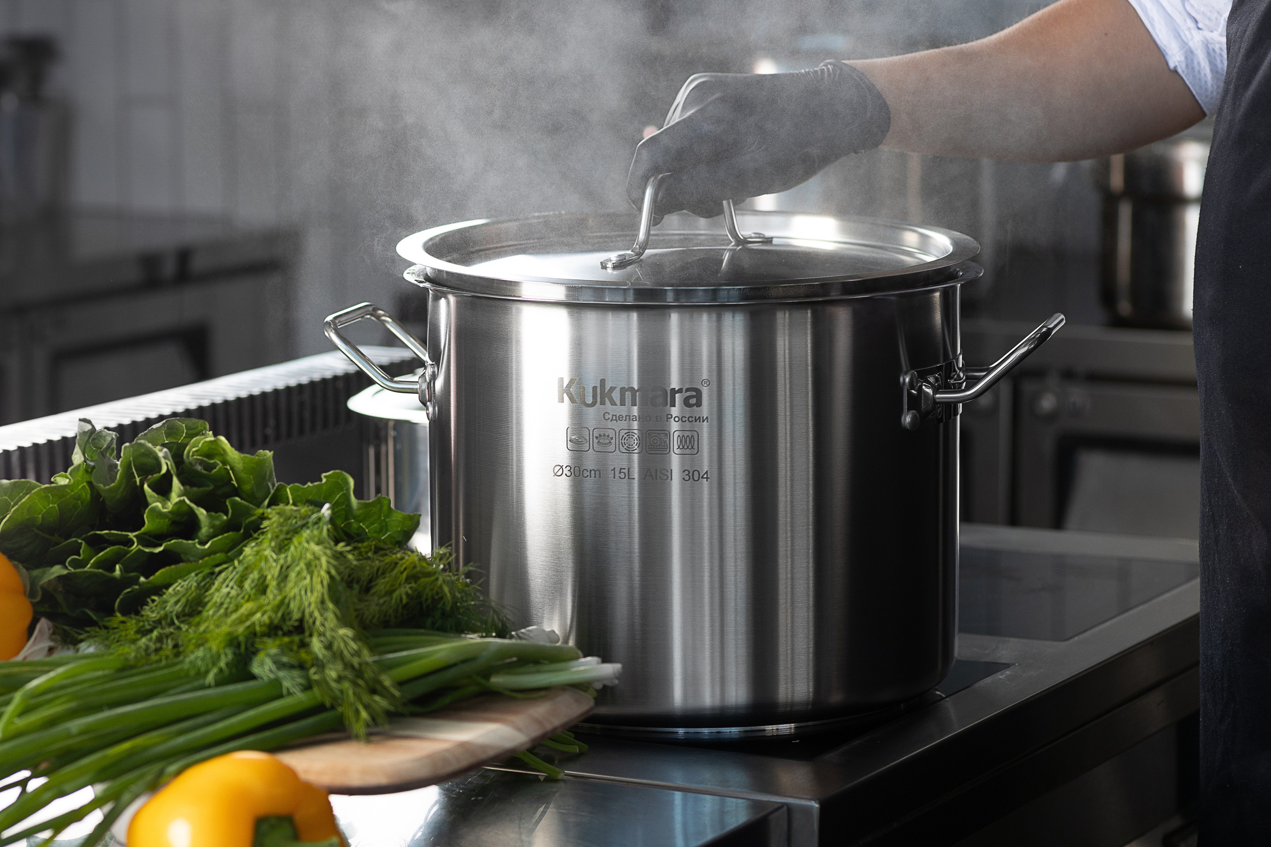 Профессиональный котел HORECA на кухне в кафе в применении