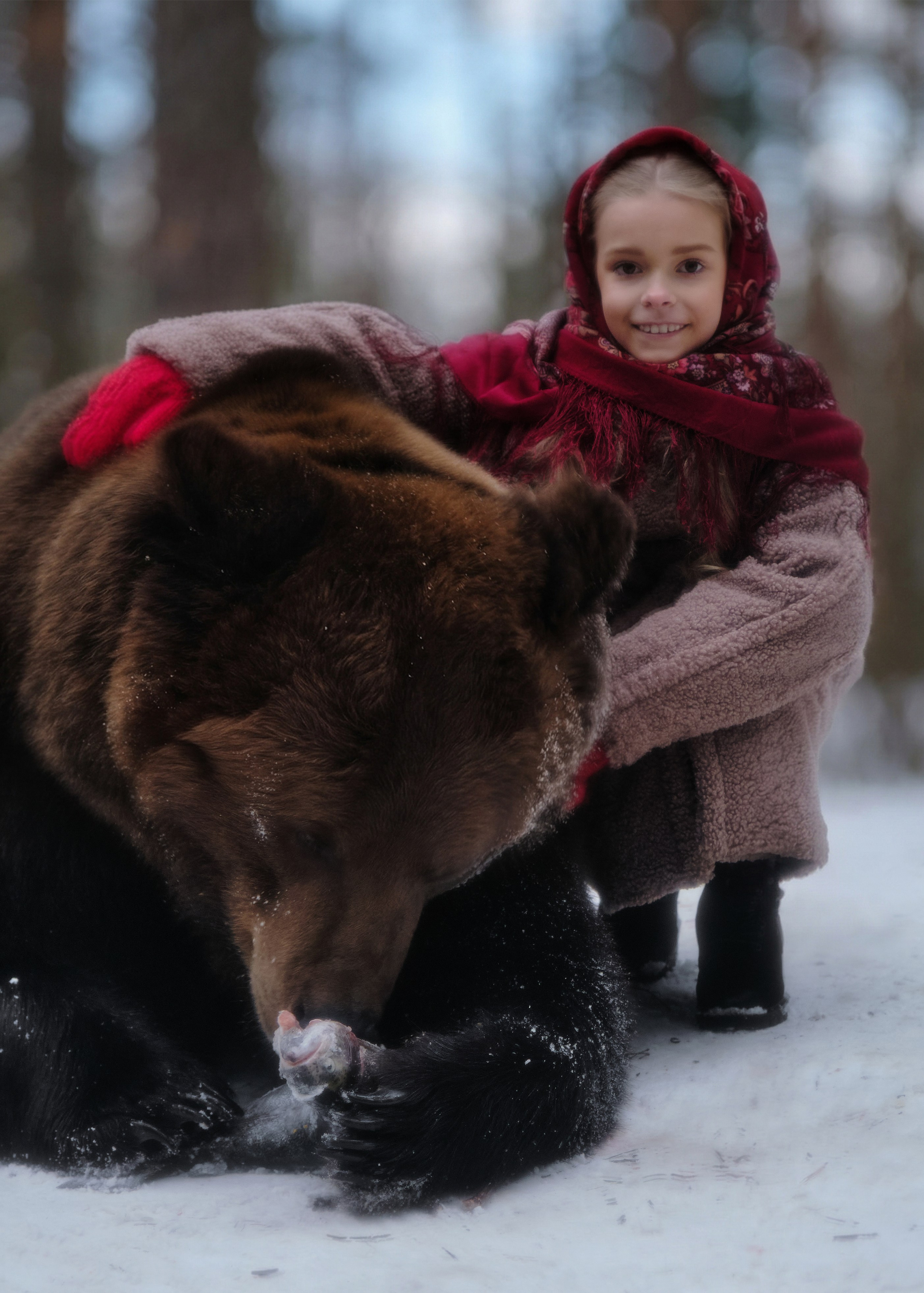 детская фотосессия с медведем на природе в Москве