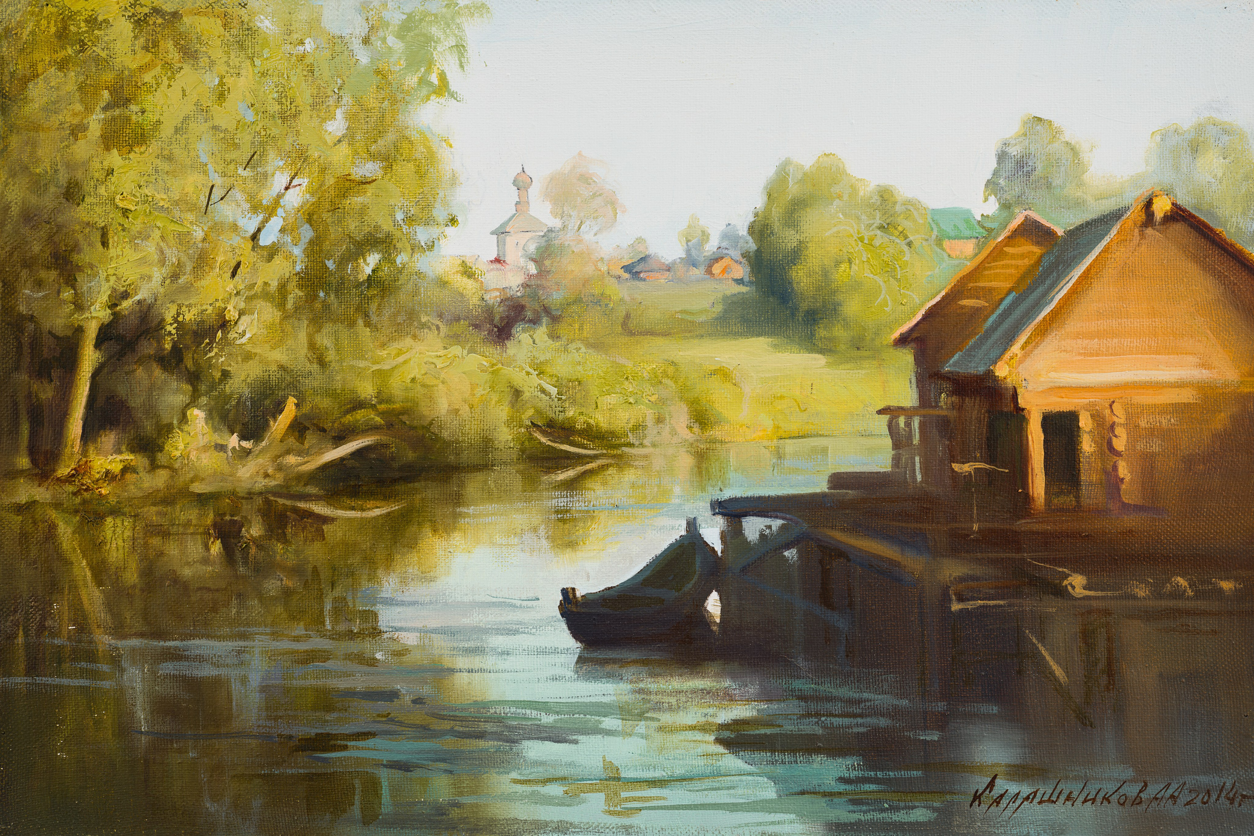 «р.Каменка, Суздаль» - художник Александр Калашников (холст, масло, 45x30см, 2014)