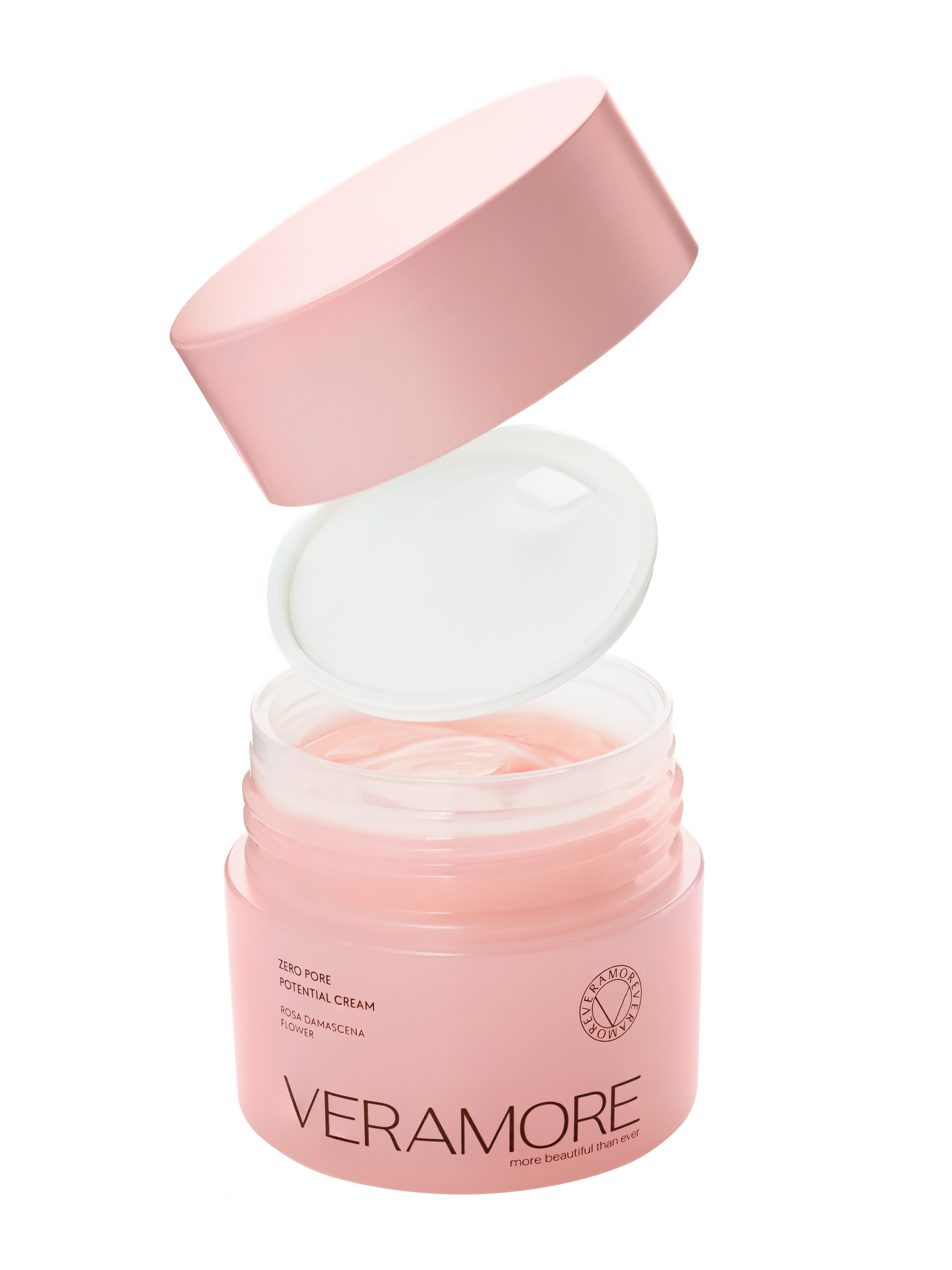 Крем для лица VERAMORE Zero Pore Potential Cream — имиджевая съёмка с левитацией крышки, предметная фотосессия для официального представителя корейской косметики