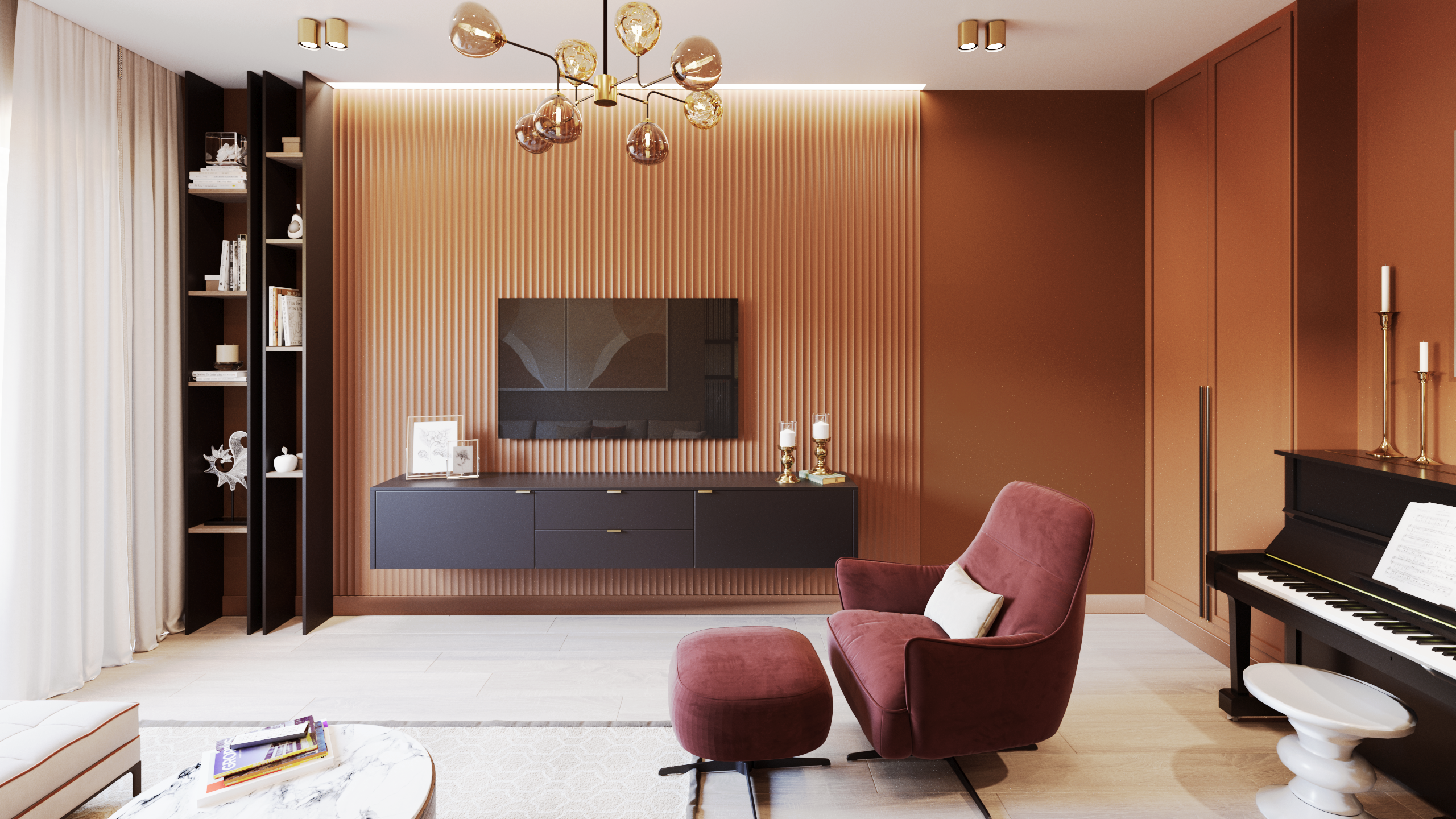 Терракотовый интерьер в Красноярске. Интерьерный дизайнер и художник. Локация в г. Екатеринбурге беру проекты в разных странах