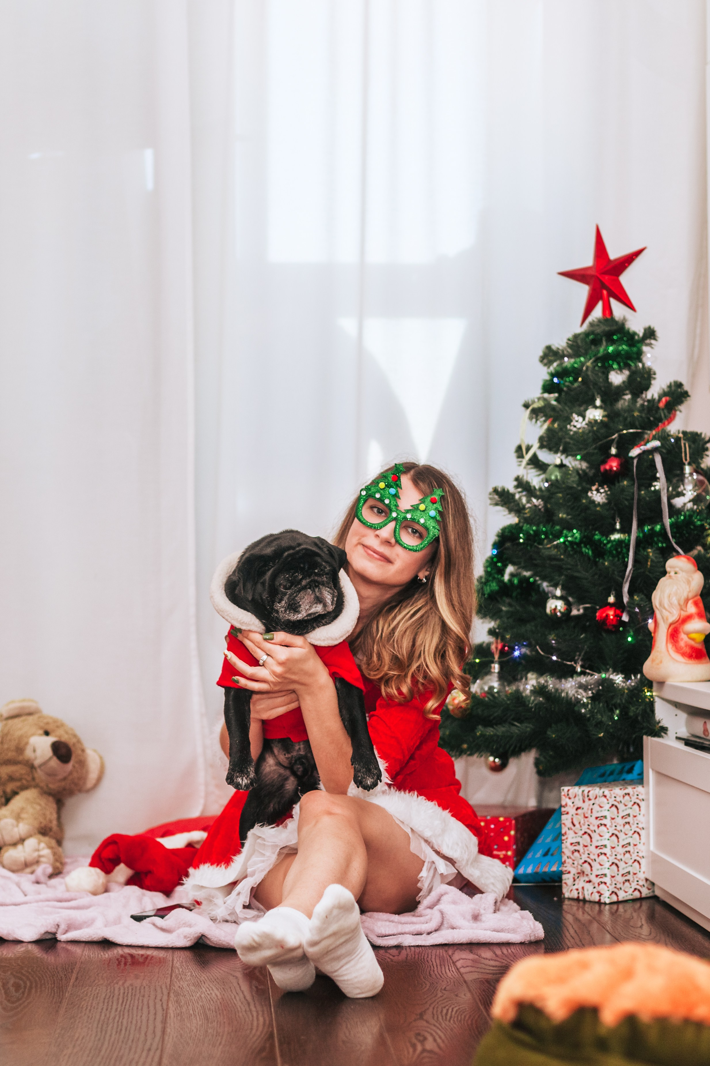 Домашняя фотосессия Оли и двух ее мопсов. Фотограф-анималист Татьяна Степанова