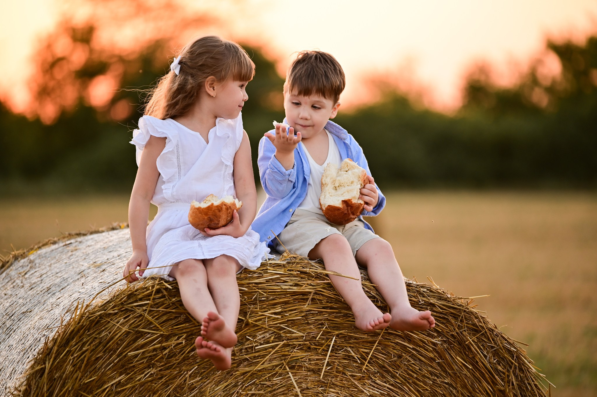Фотосессия детей в поле на стогах - фотограф Оксана Лавренюк