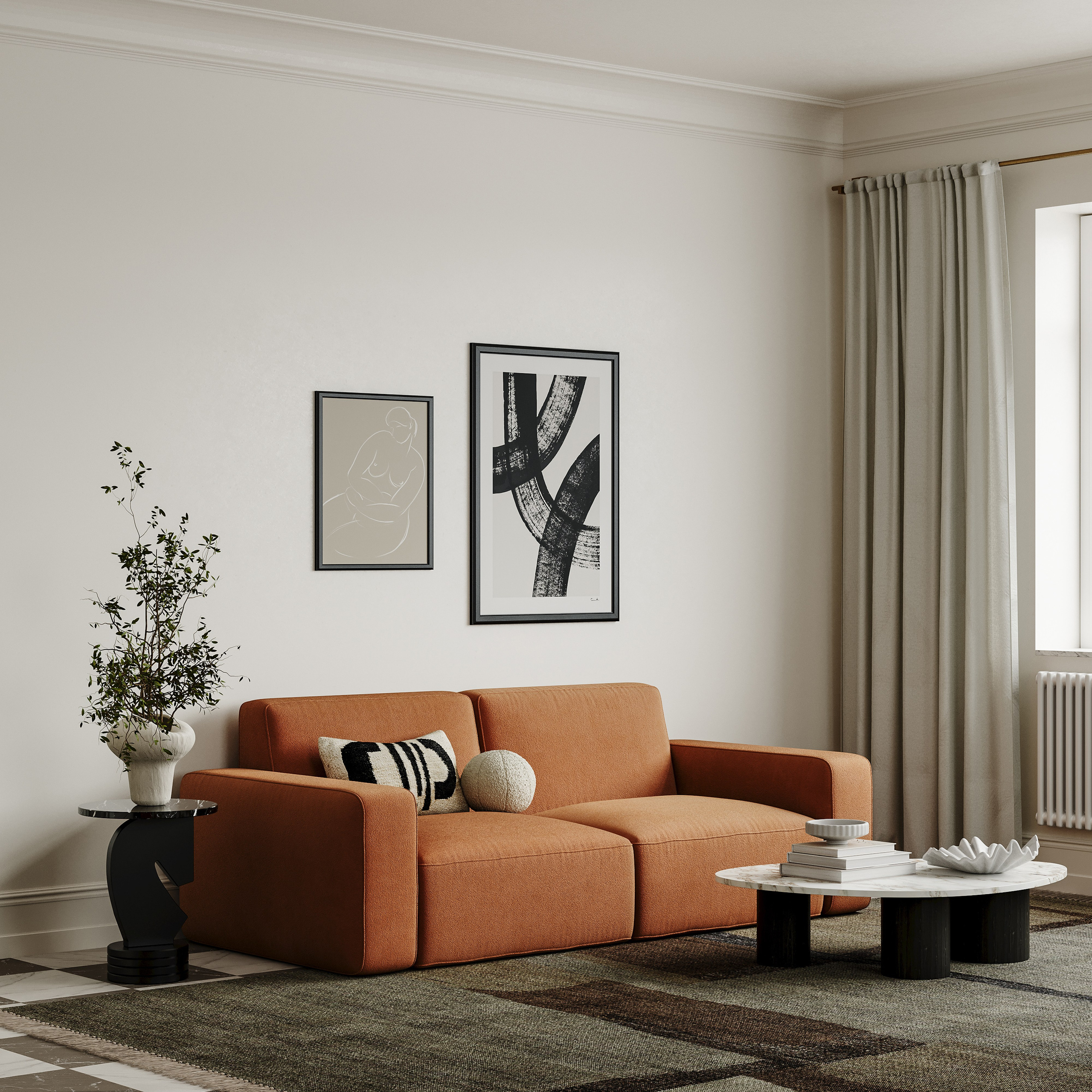 3д визуализация дивана в интерьере гостиной 