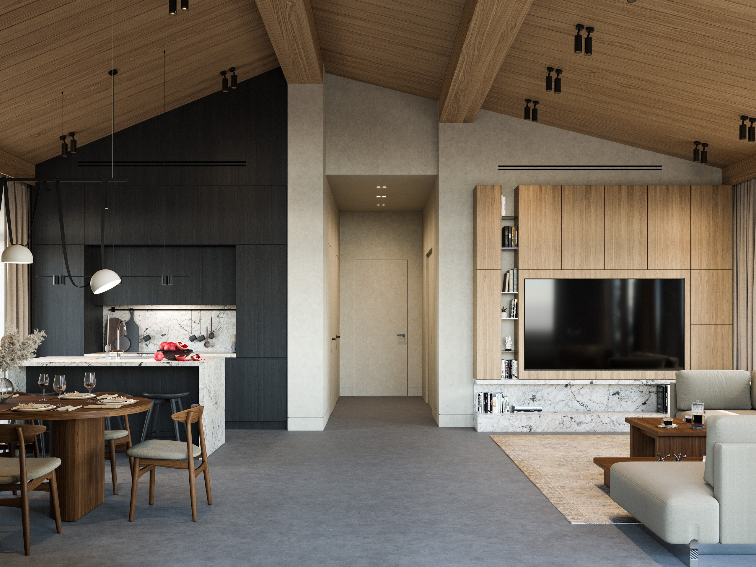 Визуализация интерьера кухни-гостиной