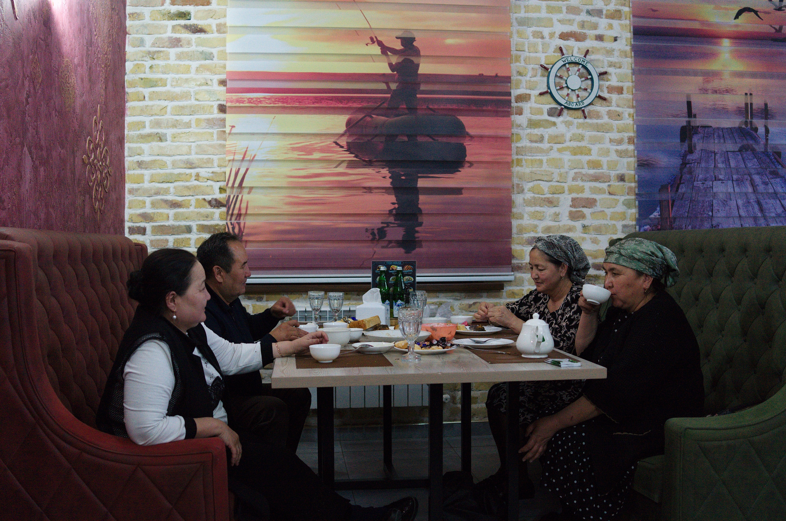 Popular ‘Fish House’ cafe on the outskirts of Nokis, on the bank of the almost dried-up Amu Darya, once the great river of Central Asia. People come here from all over Nokis. Fish are no longer caught in the shallow dirty river, but bred in ponds — the locals are used to live near the water and cannot refuse fish dishes