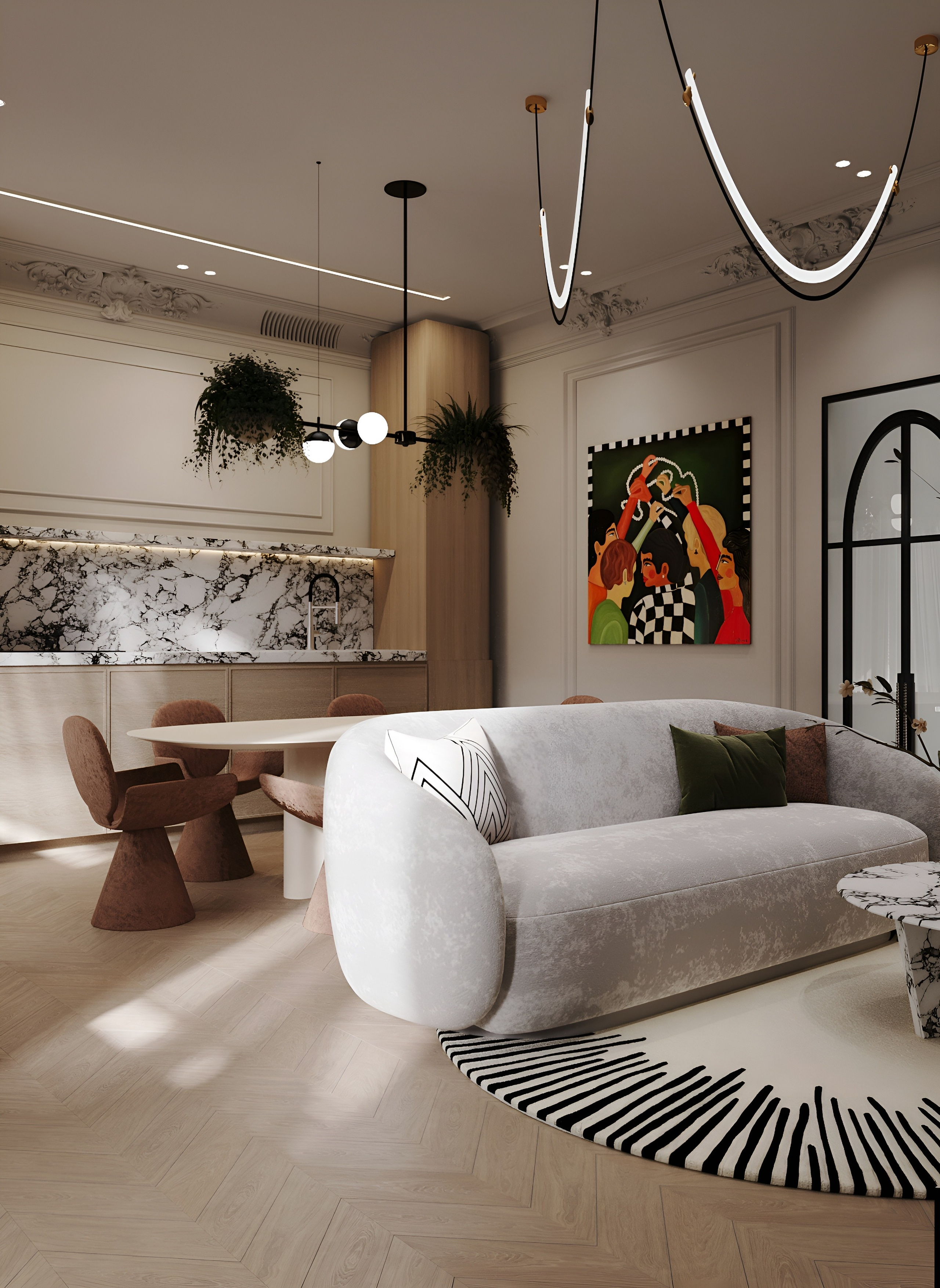 Кухня-гостиная в французском стиле. 3D Визуализация интерьеров жилых и коммерческих помещений