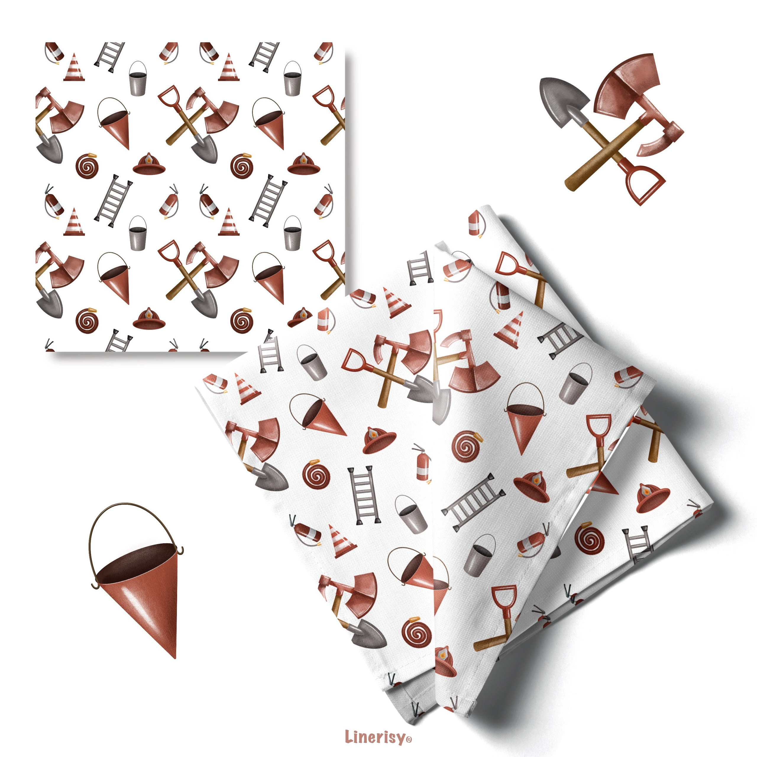 Набор бесшовных паттернов «Пожарная станция». Художник-иллюстратор Евгения Бекренёва