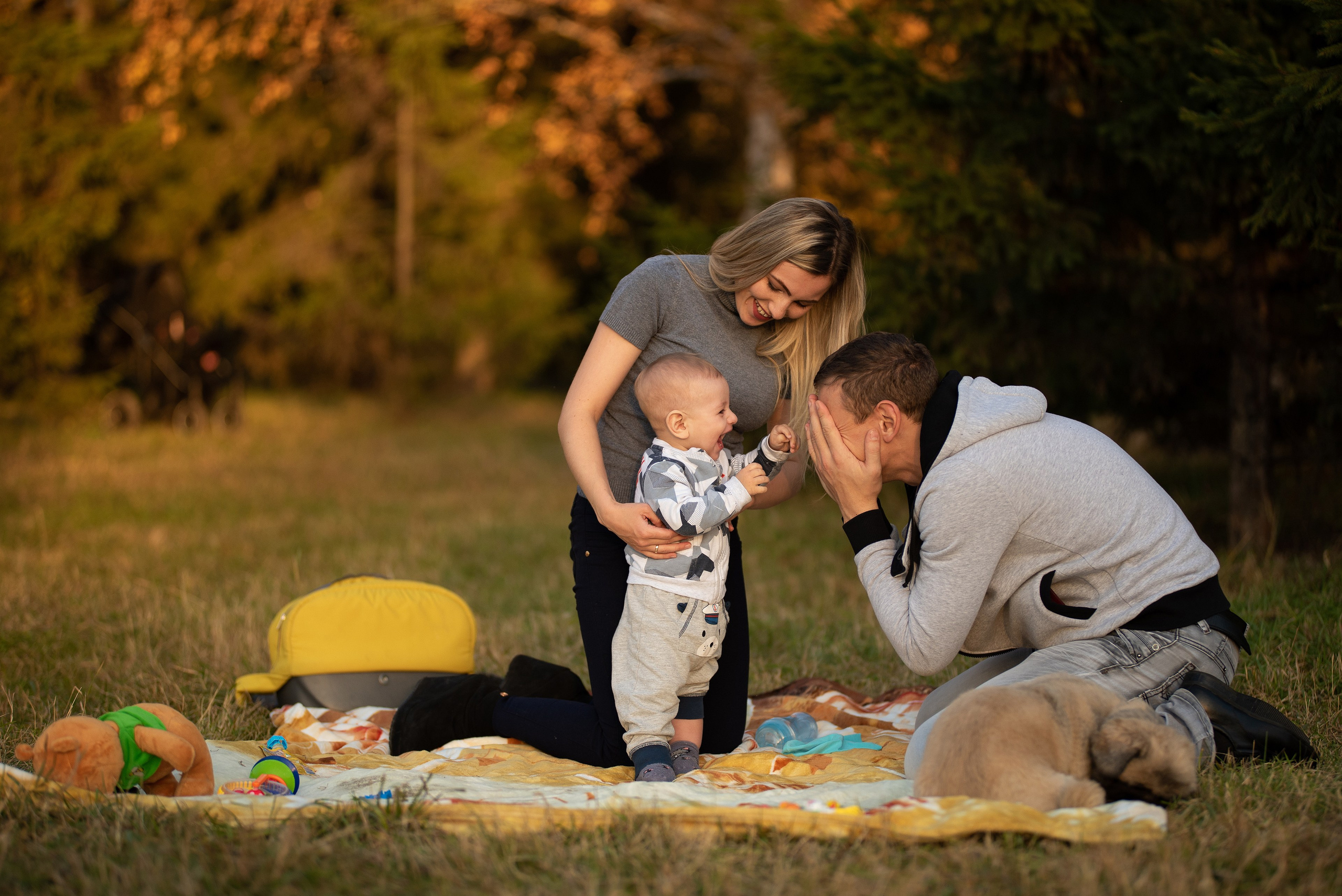 Родители играют с ребенком.