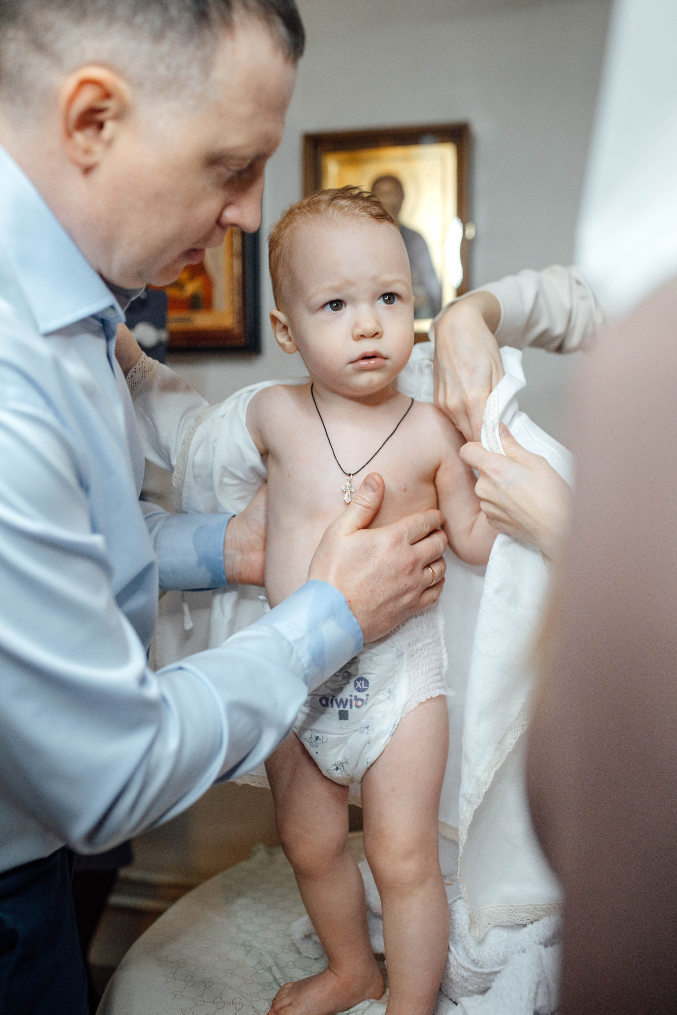 Таинство крещения Льва, храм Вознесения Господня, Ждановичи, февраль 2025