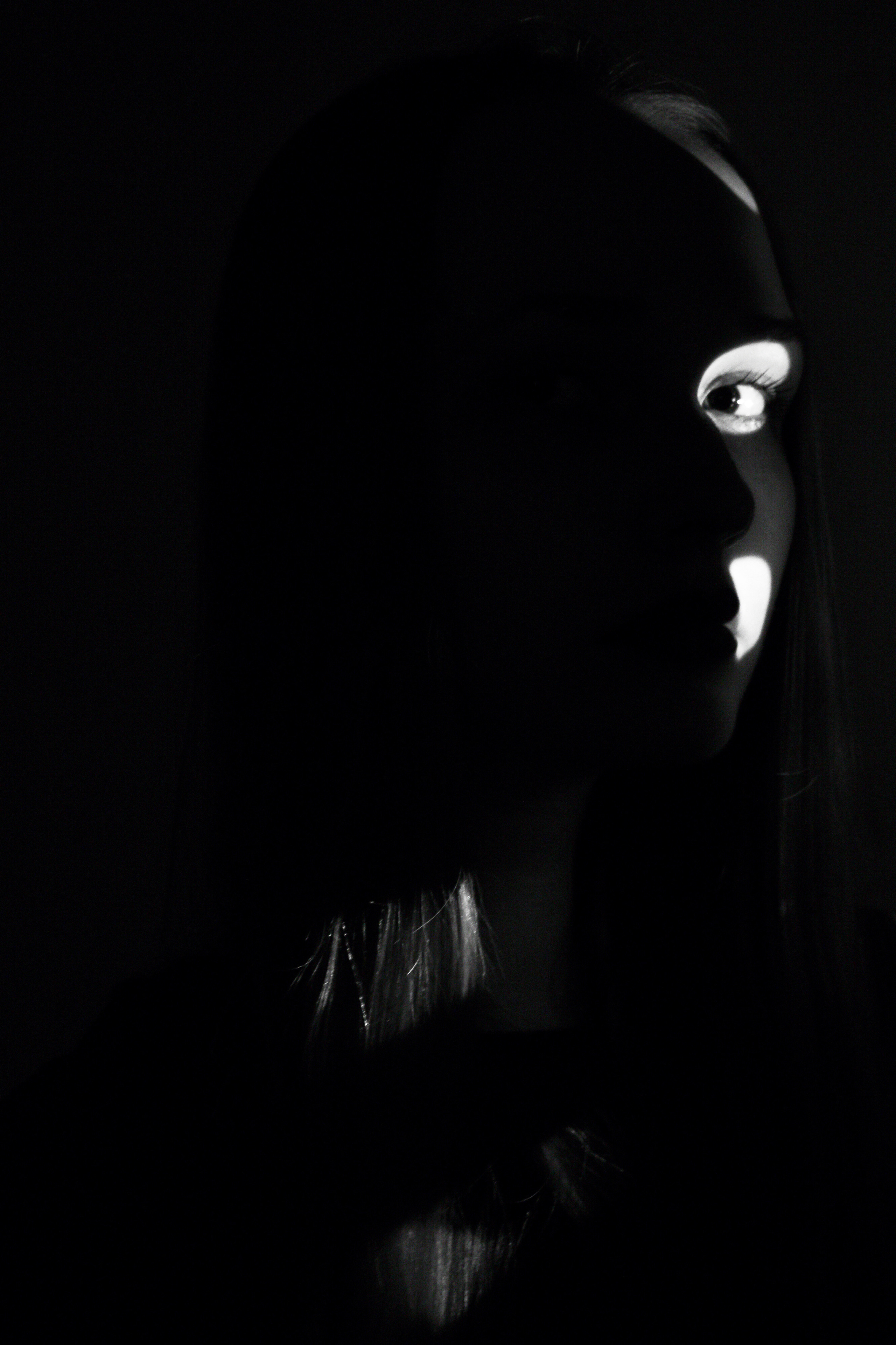 Black and white mysterious portrait two faced