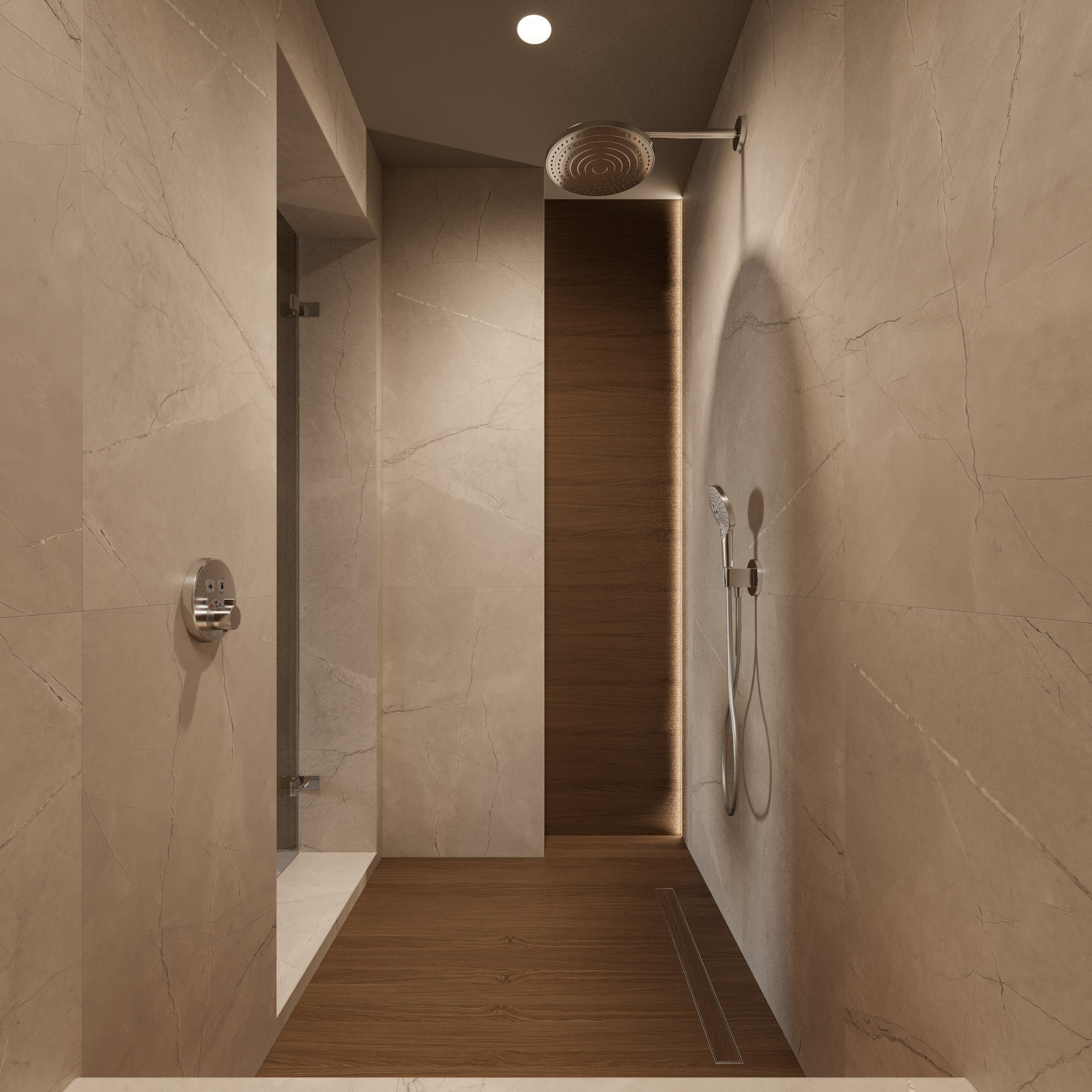 Просторная душевая в ванной комнате