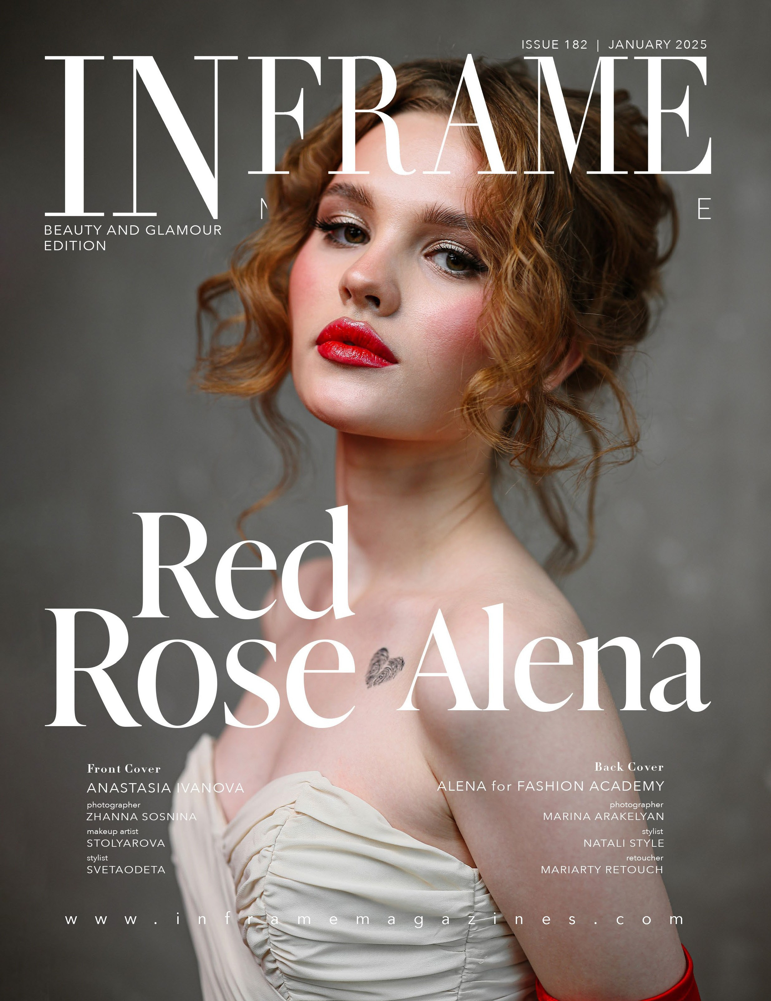 Съемка "Red rose" на обложке INFRAME MagazinePREMIUM Publication Gold Coast, AustraliaIssue 182 - Beauty and Glamour Edition - January 2025