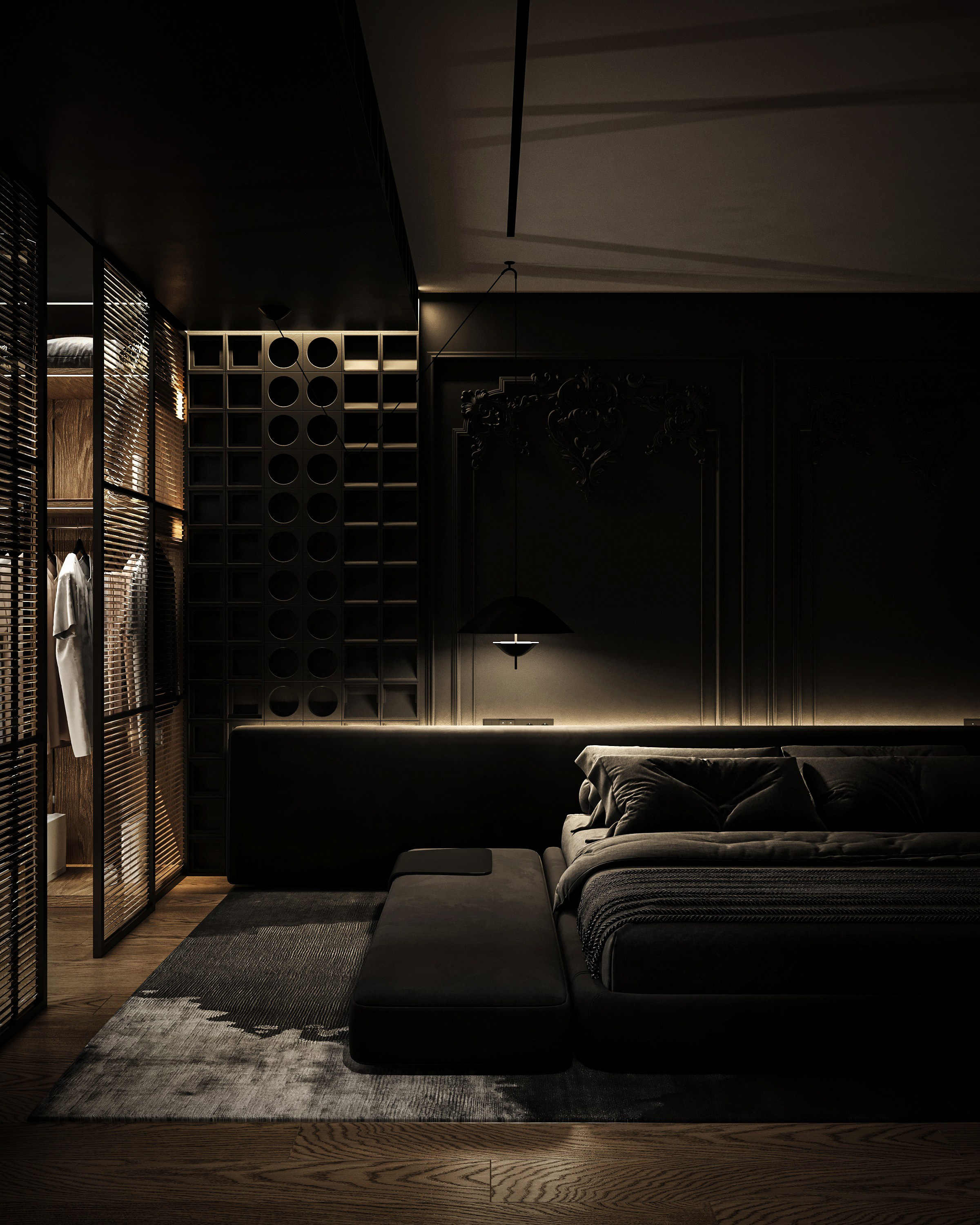 Черная спальня, Концептуальный проект. Дизайн интерьера и экстерьера в Санкт-Петербурге Яна Емельянова