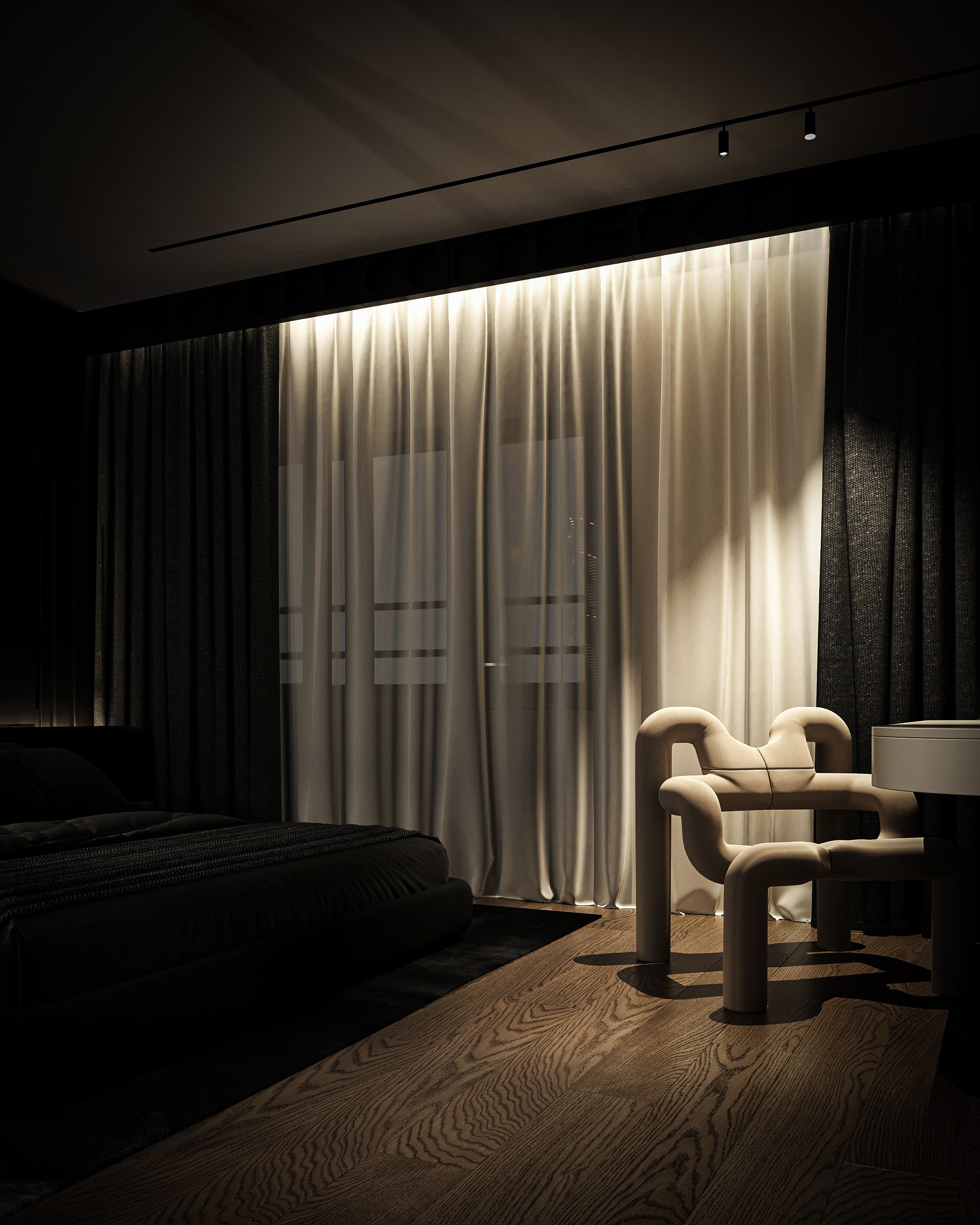 Черная спальня, Концептуальный проект. Дизайн интерьера и экстерьера в Санкт-Петербурге Яна Емельянова