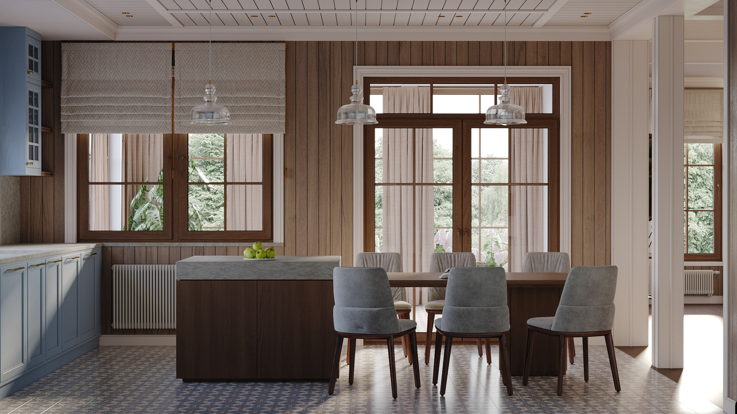 Кухня гостиная в частном доме. Клиент Elena Zorina design studio. Евгений Пырков — 3d визуализатор интерьеров и экстерьеров России