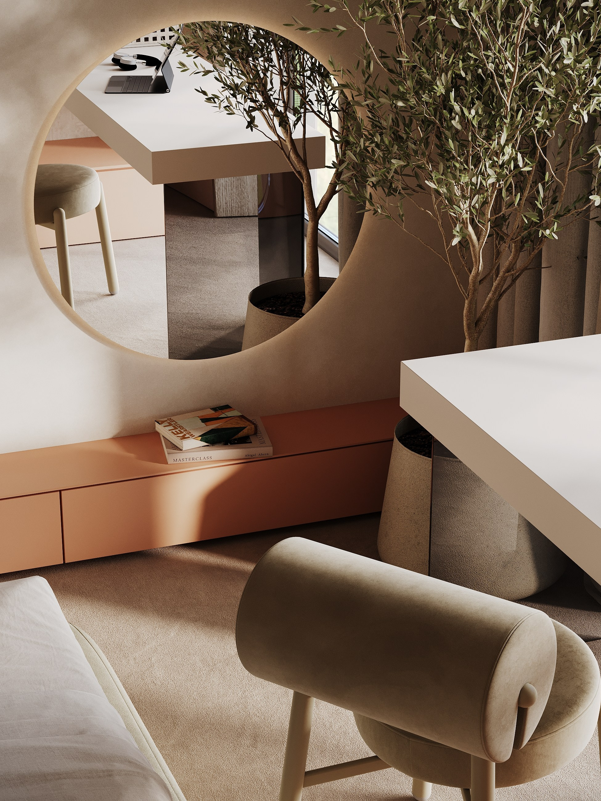 визуализация детской для подростка в нежных тонах  в минималистичном современном  стиле 