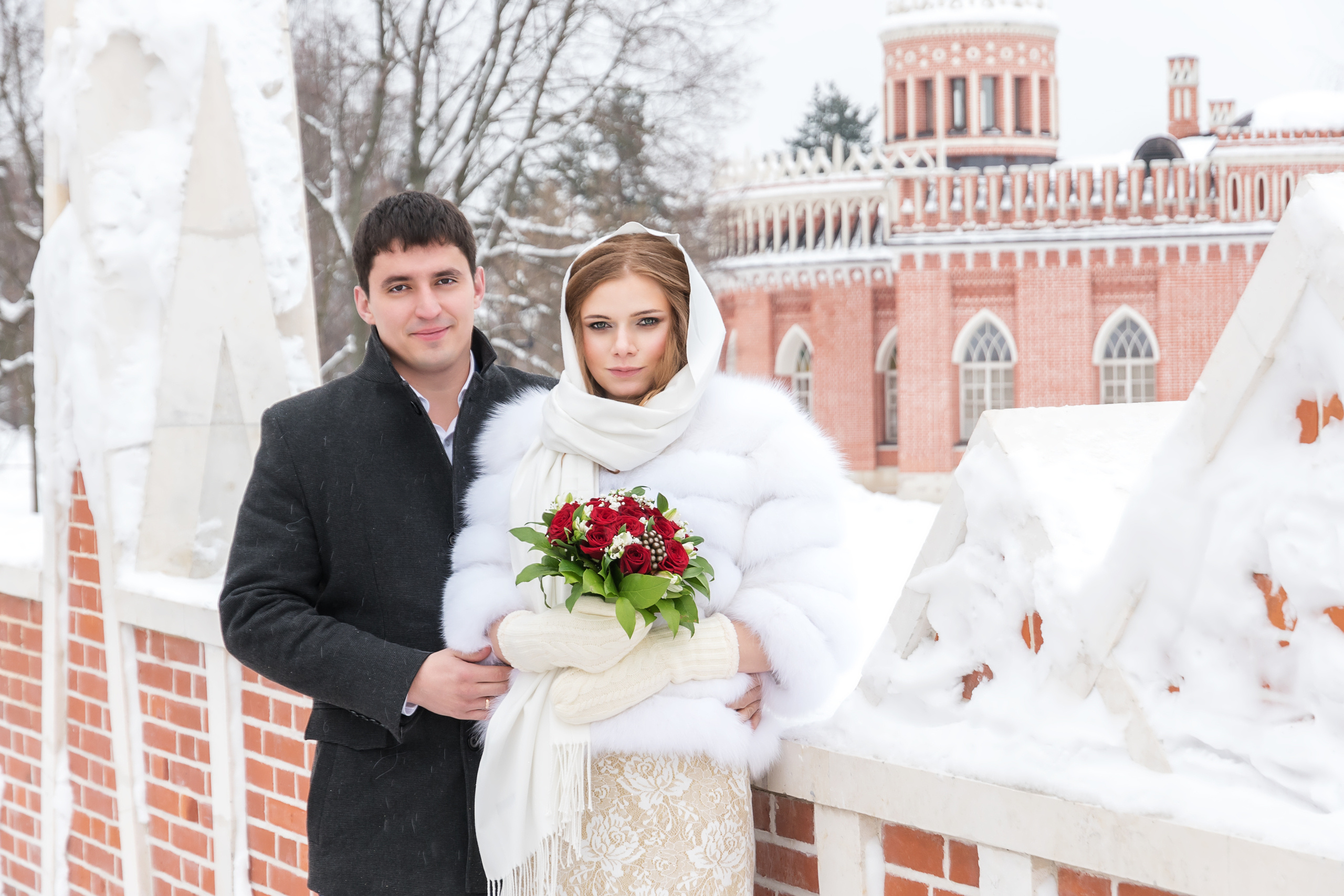 Фотосъемка свадьбы зимой в Царицыно