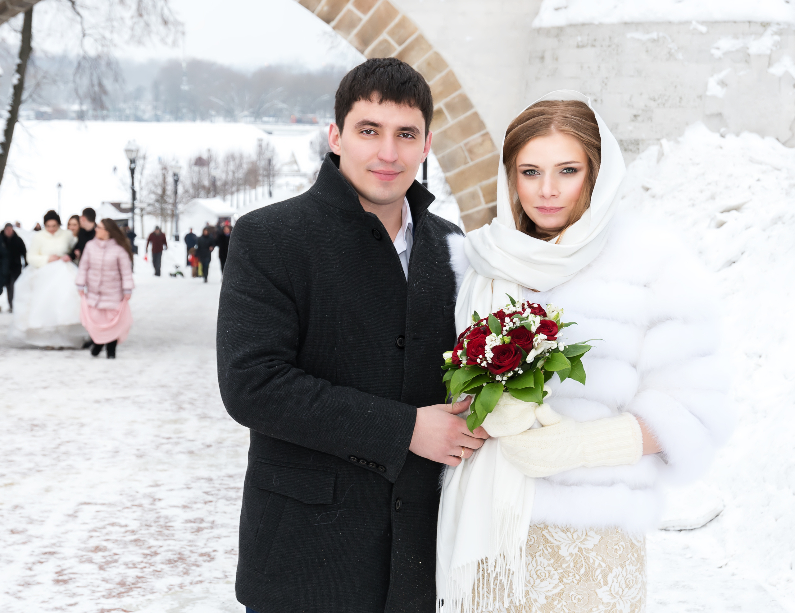 Фотосъемка свадьбы зимой в Царицыно