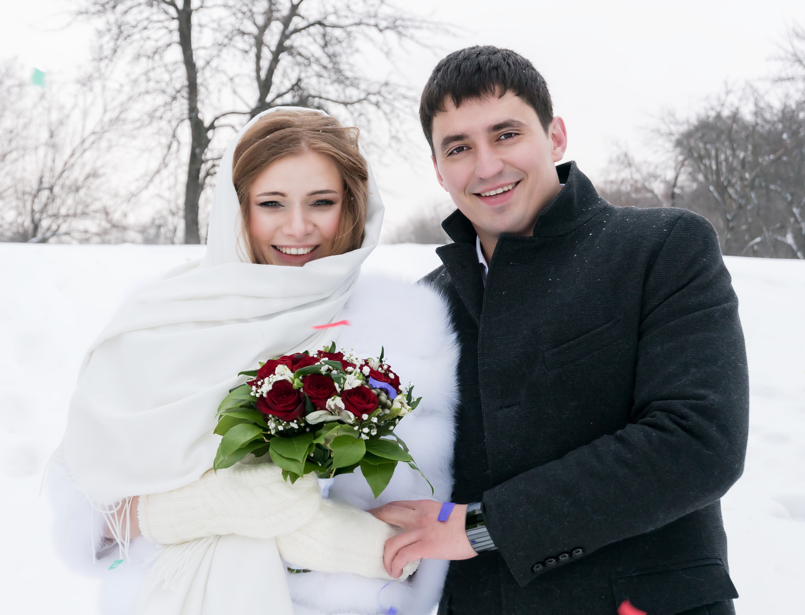 Фотосъемка свадьбы зимой в Царицыно