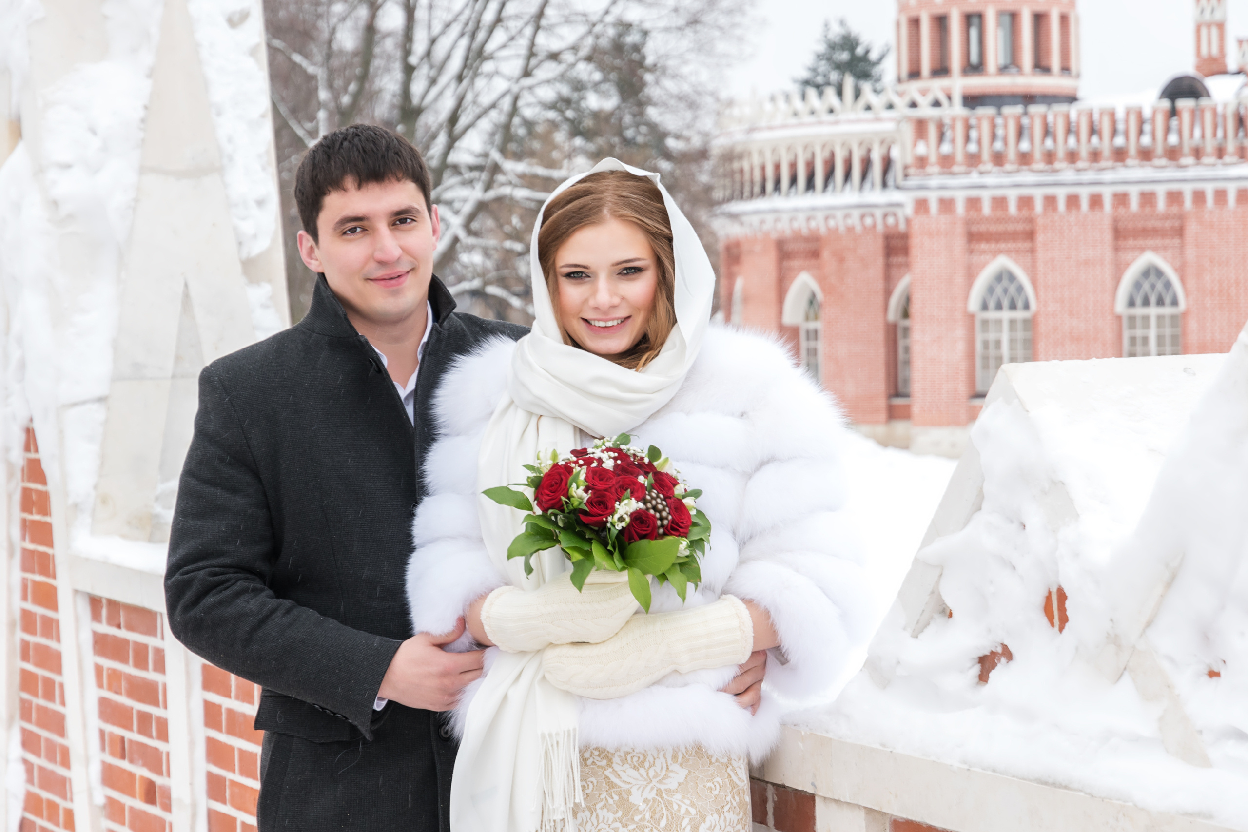 Фотосъемка свадьбы зимой в Царицыно