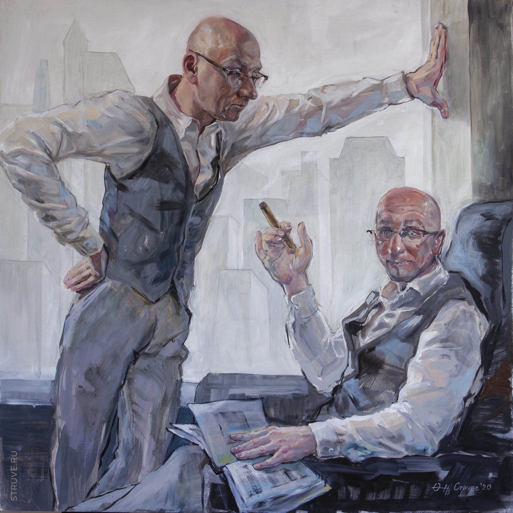 Портрет архитекторов Д.Б. Гуреева и Д.Б. Гуреева. Холст, масло. 100х100 см