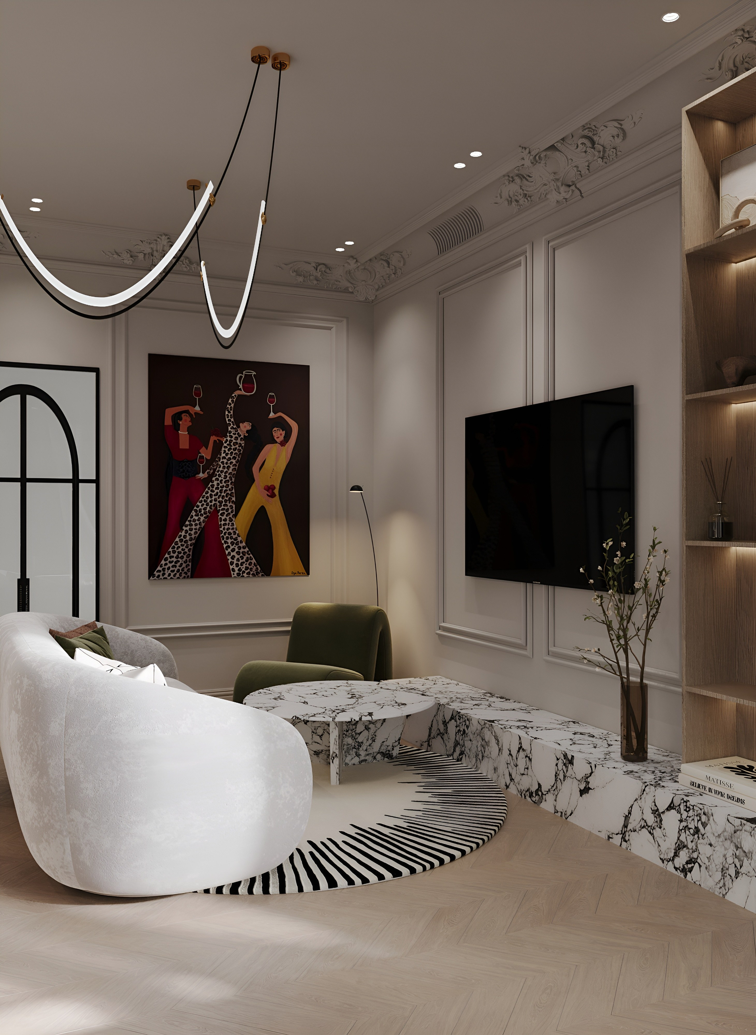 Кухня-гостиная в французском стиле. 3D Визуализация интерьеров жилых и коммерческих помещений