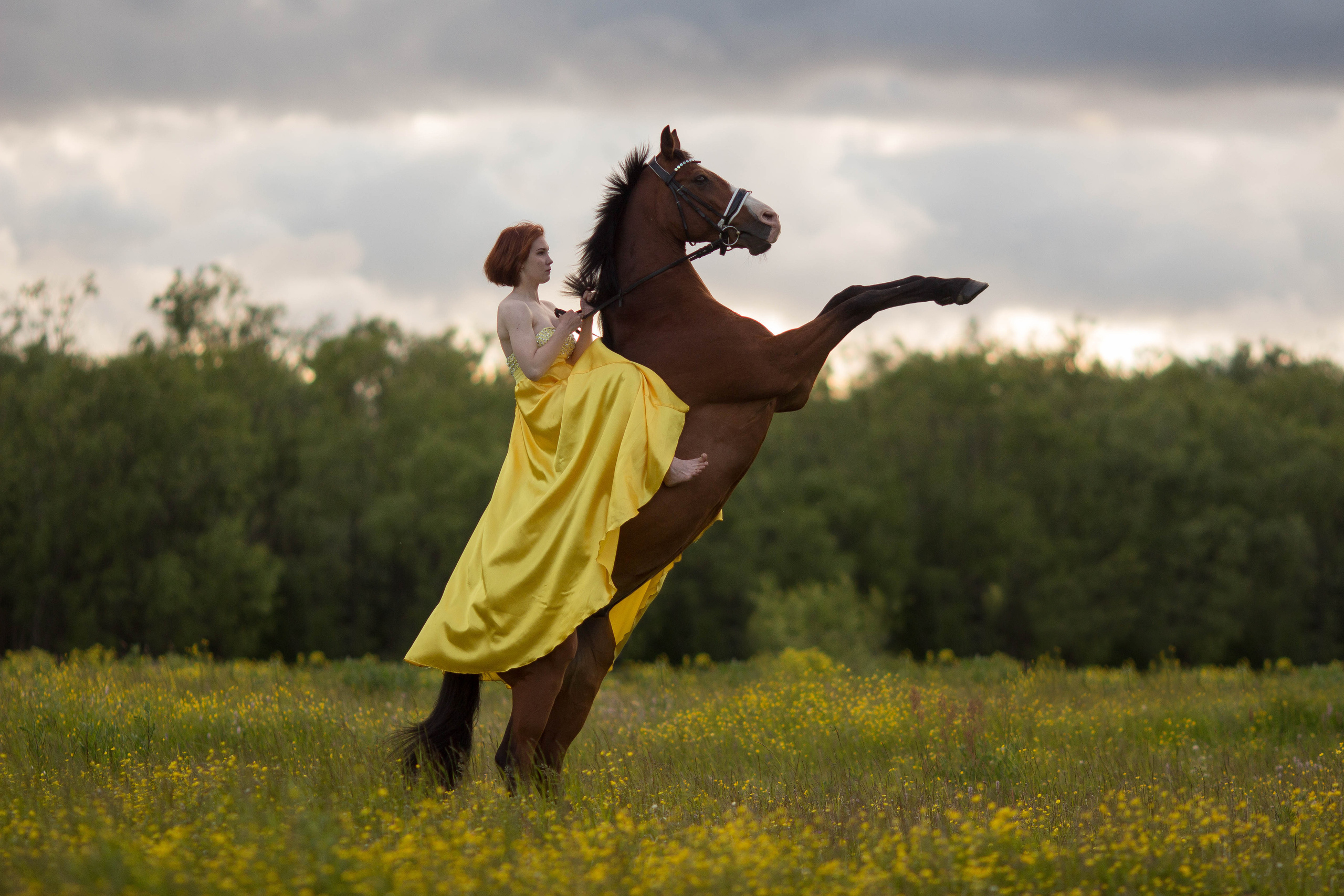 Фото с лошадью в желтом платье