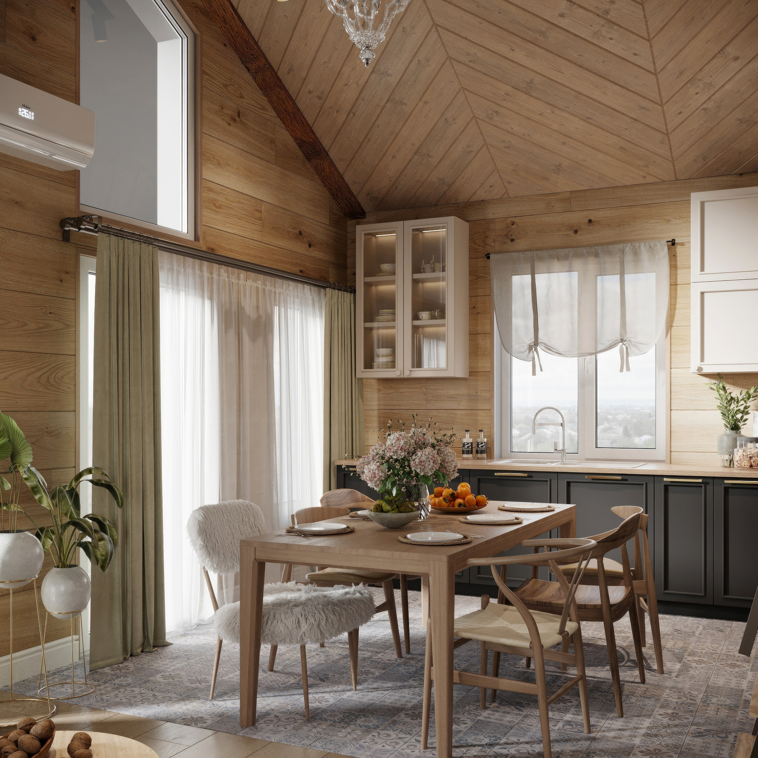 Countryside Cottage — Interior Design with Natural Materials. 3D INTERIOR AND ARCHITECTURE VISUALIZATION