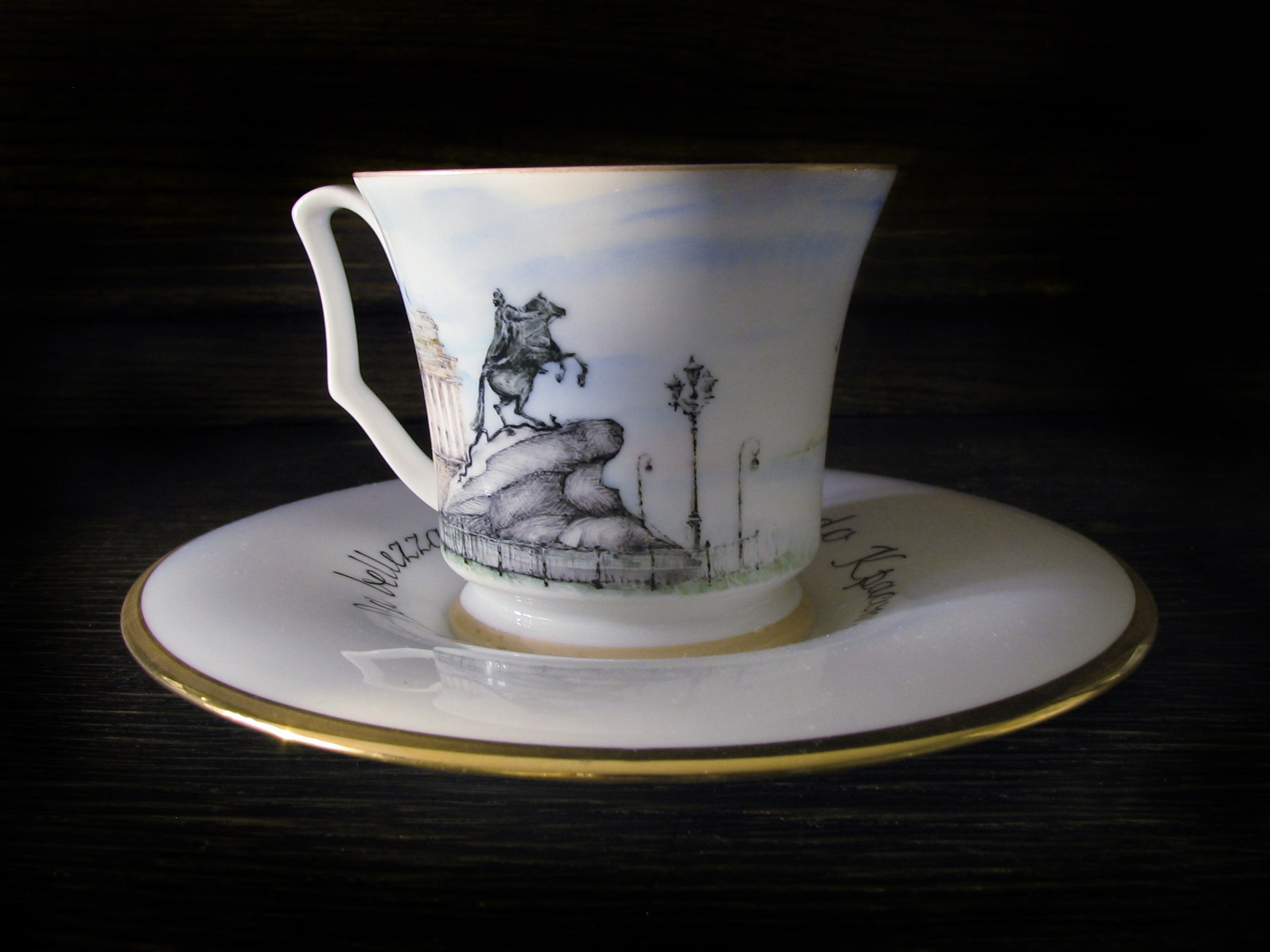 Кофейная пара «Санкт-Петербург» костяной фарфор. Роспись фарфора в Санкт-Петербурге 
